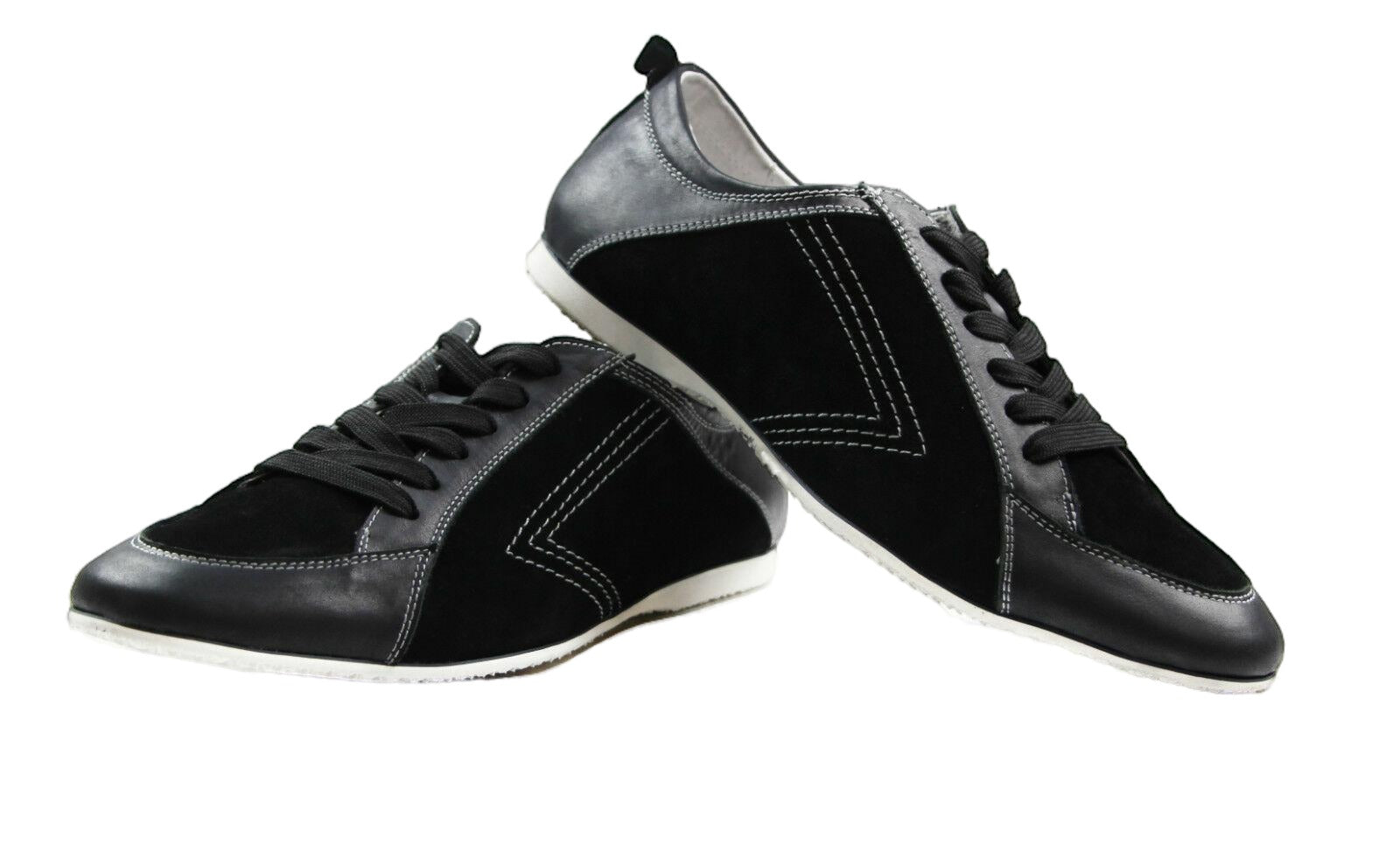 Mens Zasel Anton Black / Dark Grey Leather Suede Casual Sneakers Work Dress Casual Shoes-0