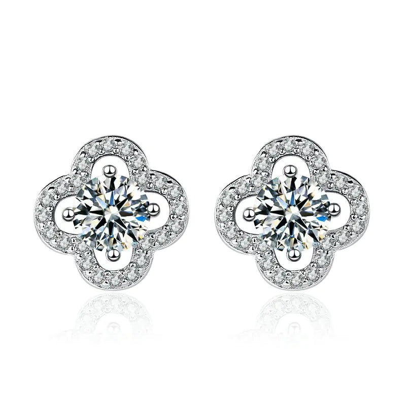 Four Leaf Clover Moissanite Stud Earrings