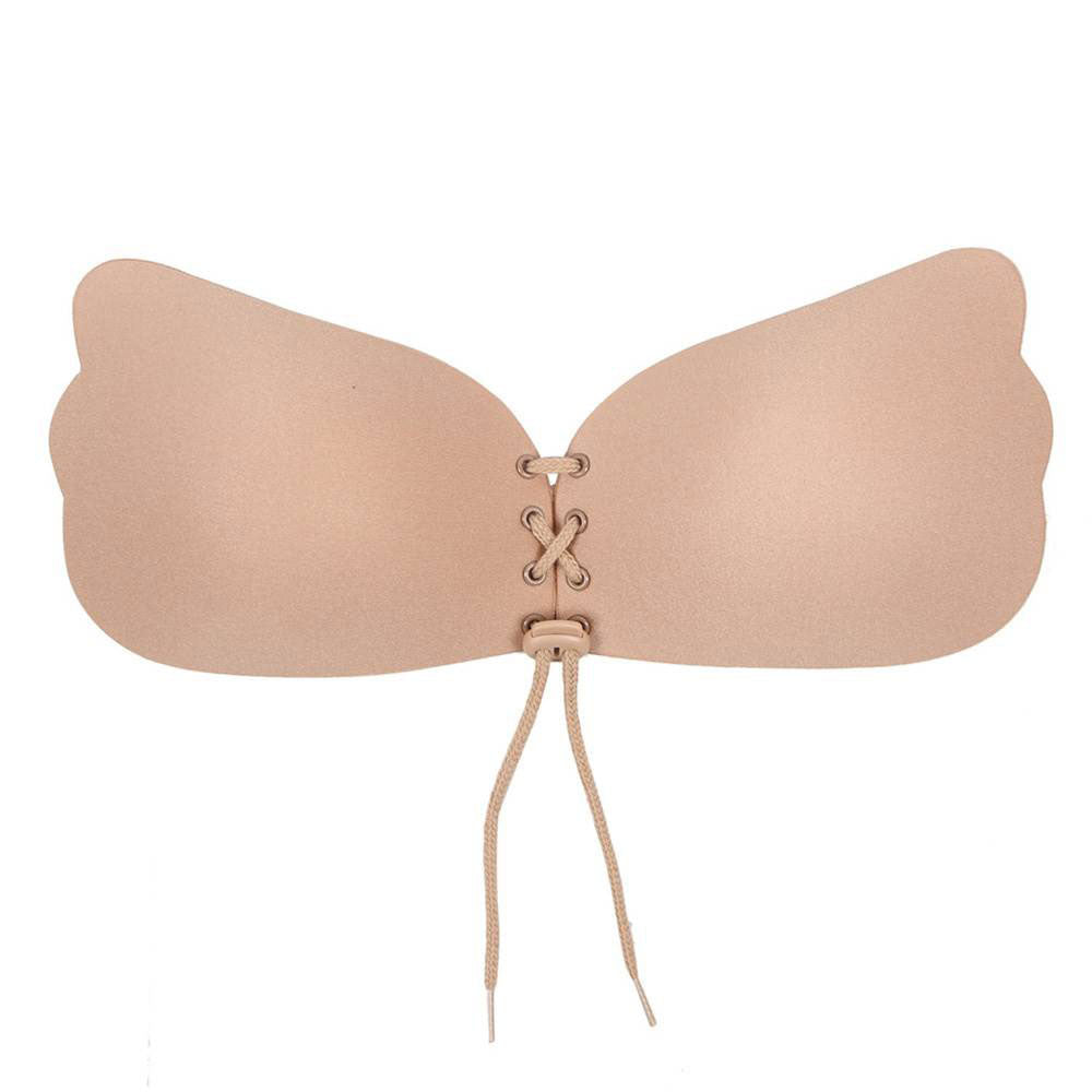 Nude Stick On Backless Strapless Bra Silicone Sticky Push Up Adjust Drawstring-2