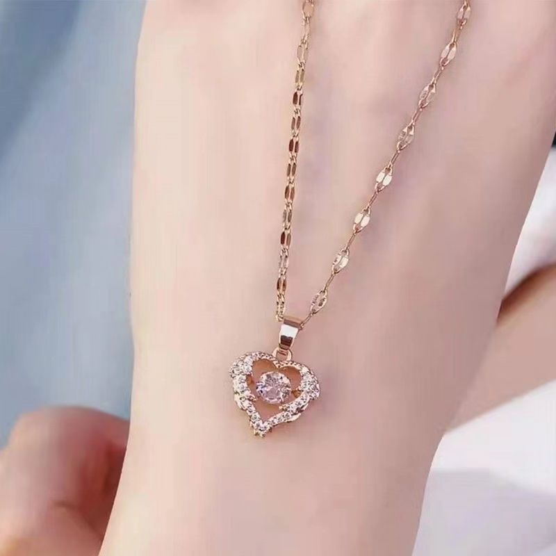 Valentines Day Gift Perfume Bottle Pendant Titanium Steel Necklace Korean Trend Zircon Luxury Female Necklace Charm Jewelry Gift Fashion Jewelry Woman