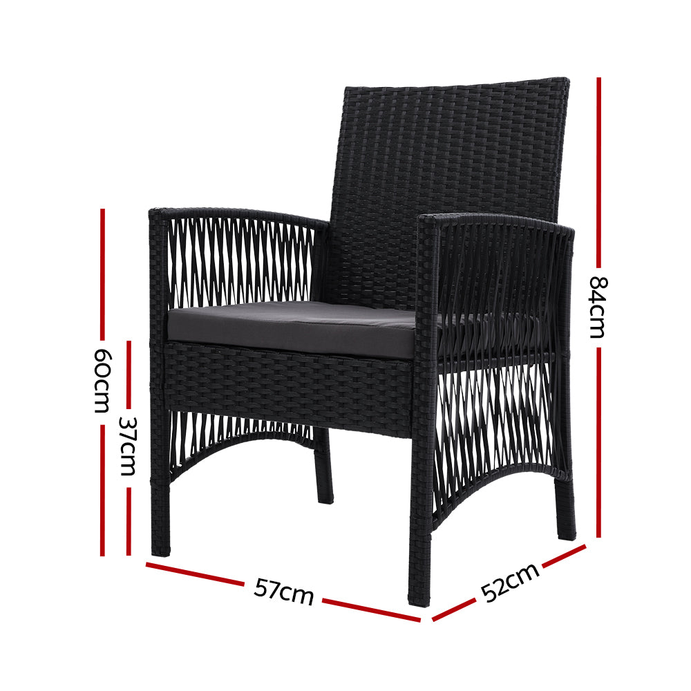 Outdoor Furniture Set of 2 Dining Chairs Wicker Garden Patio Cushion Black Gardeon-1