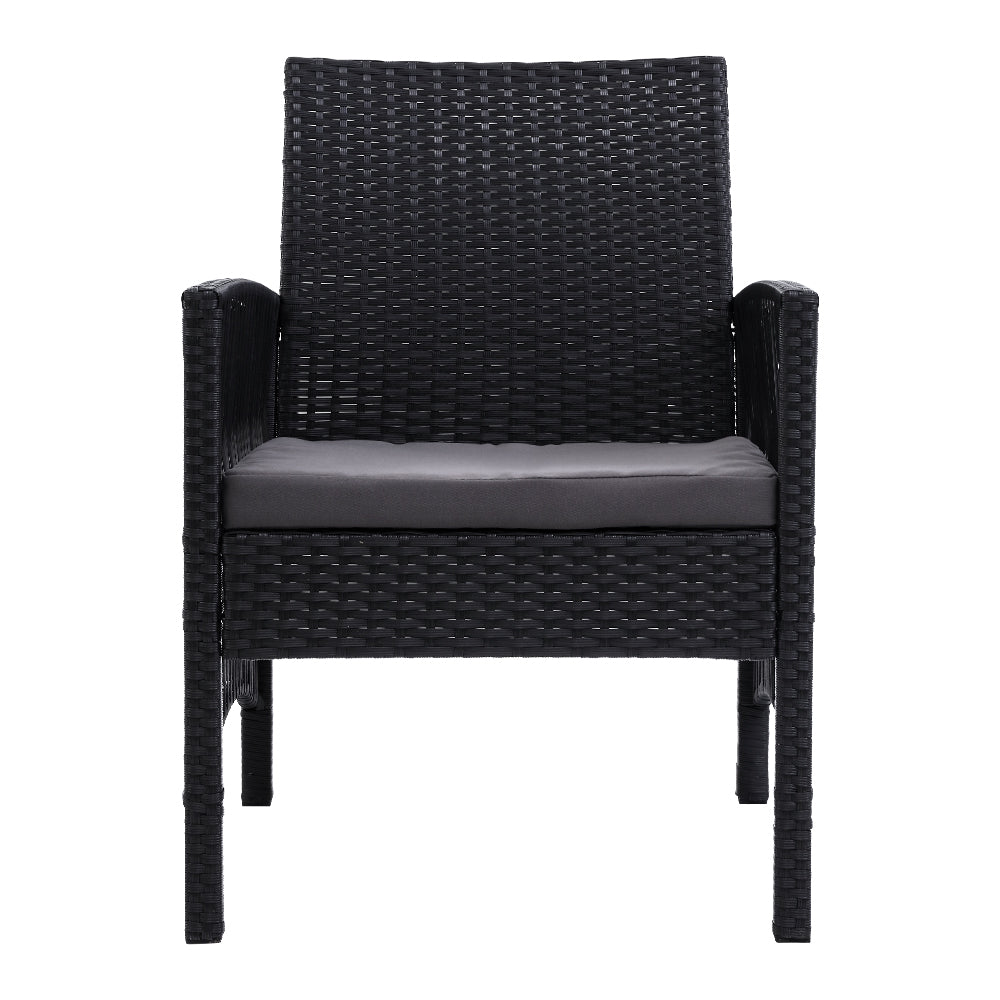 Outdoor Furniture Set of 2 Dining Chairs Wicker Garden Patio Cushion Black Gardeon-2