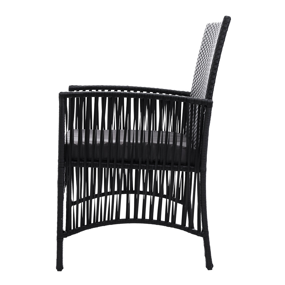 Outdoor Furniture Set of 2 Dining Chairs Wicker Garden Patio Cushion Black Gardeon-3