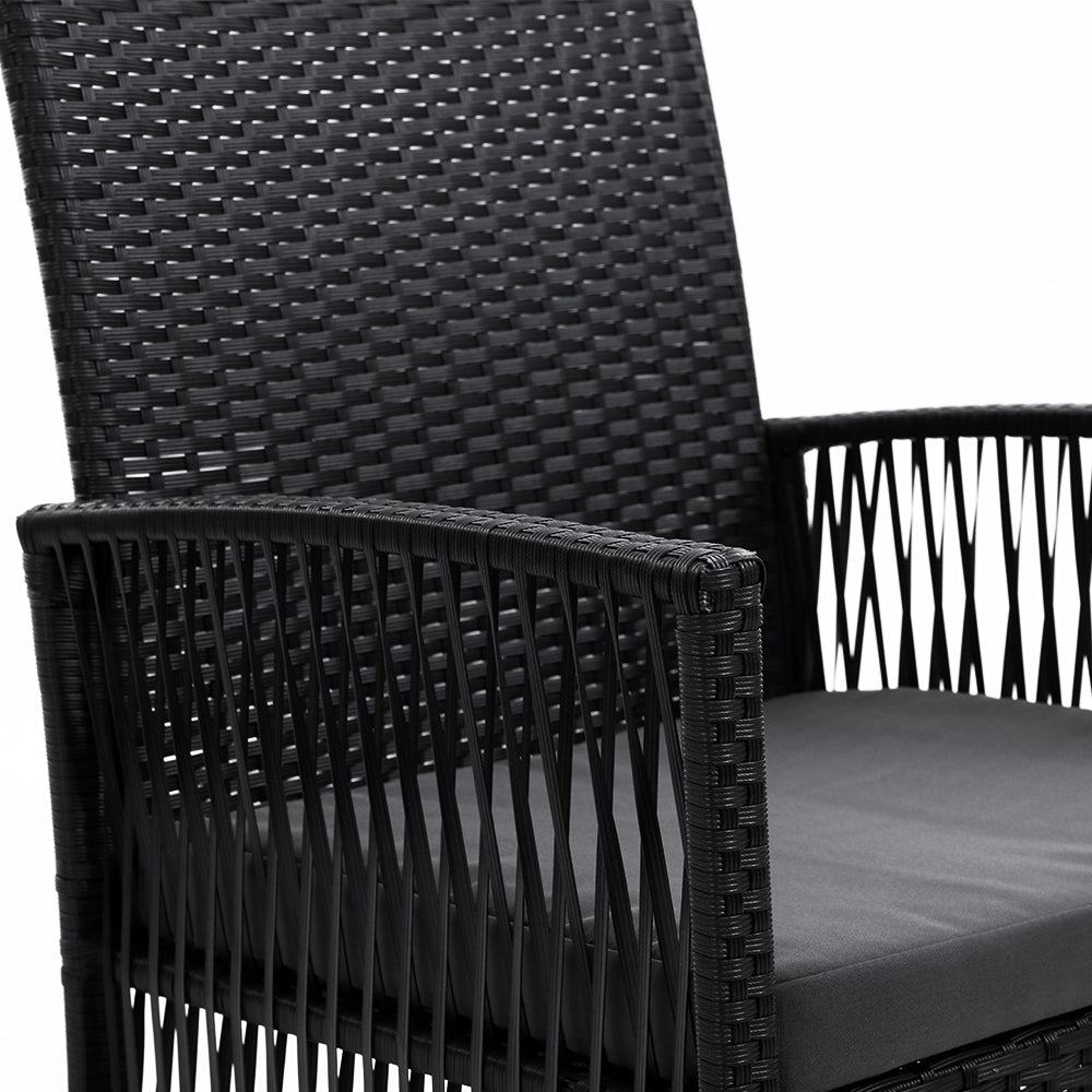 Outdoor Furniture Set of 2 Dining Chairs Wicker Garden Patio Cushion Black Gardeon-6