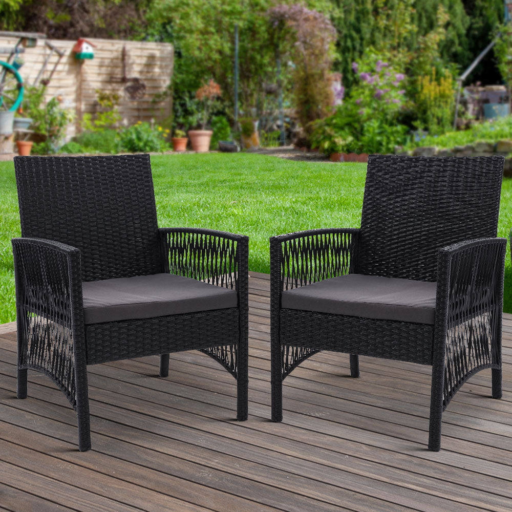 Outdoor Furniture Set of 2 Dining Chairs Wicker Garden Patio Cushion Black Gardeon-7