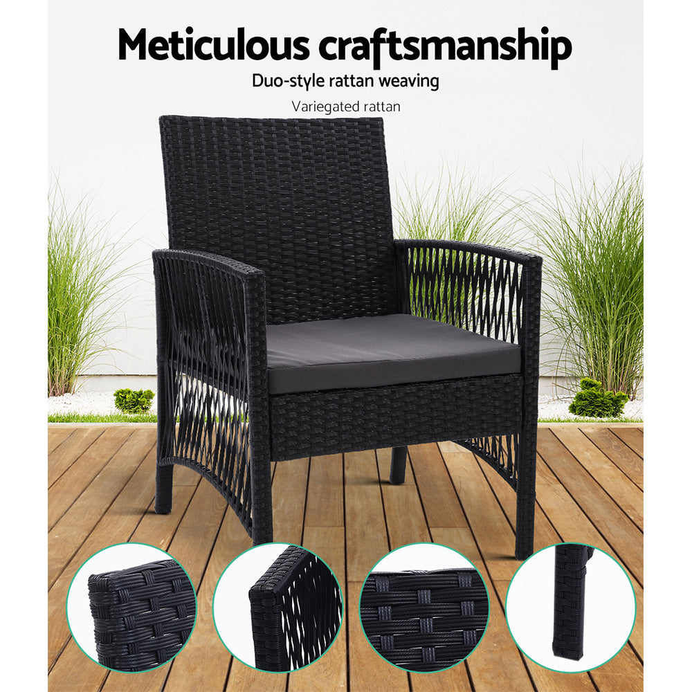 Outdoor Furniture Set of 2 Dining Chairs Wicker Garden Patio Cushion Black Gardeon-8