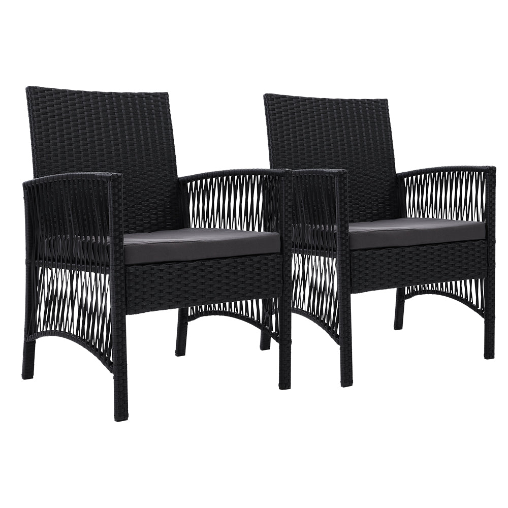 Outdoor Furniture Set of 2 Dining Chairs Wicker Garden Patio Cushion Black Gardeon-0