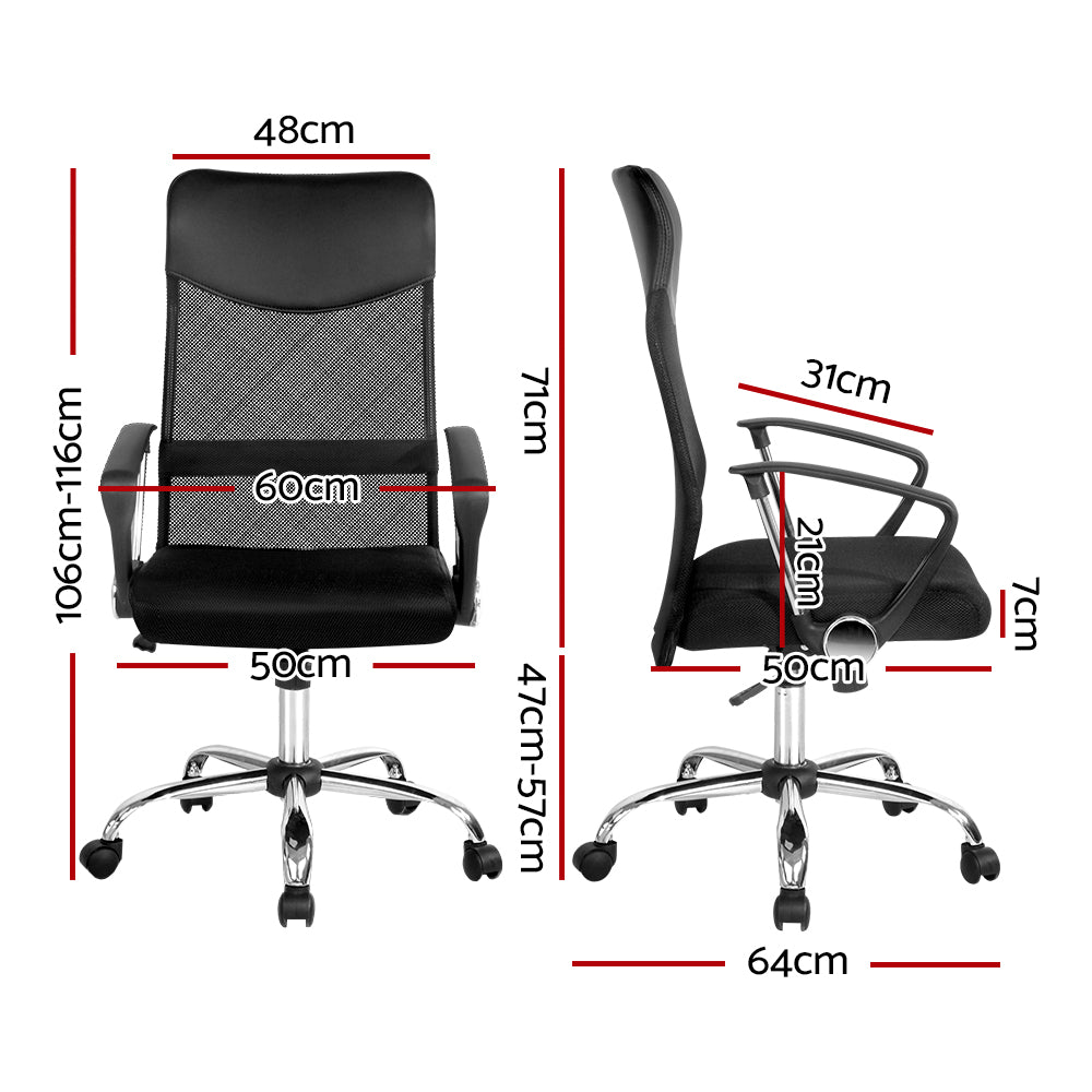 PU Leather Mesh High Back Office Chair - Black-1