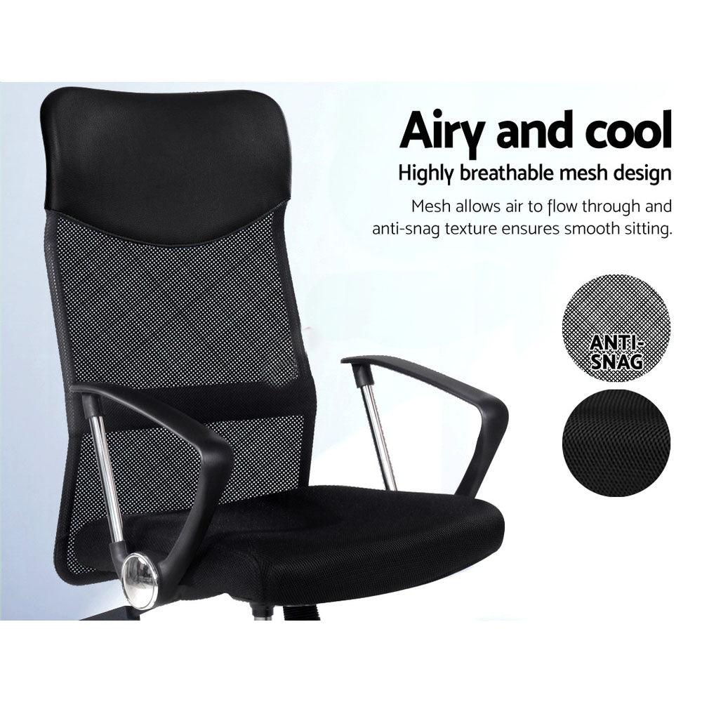 PU Leather Mesh High Back Office Chair - Black-6