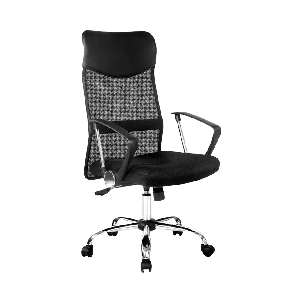 PU Leather Mesh High Back Office Chair - Black-0