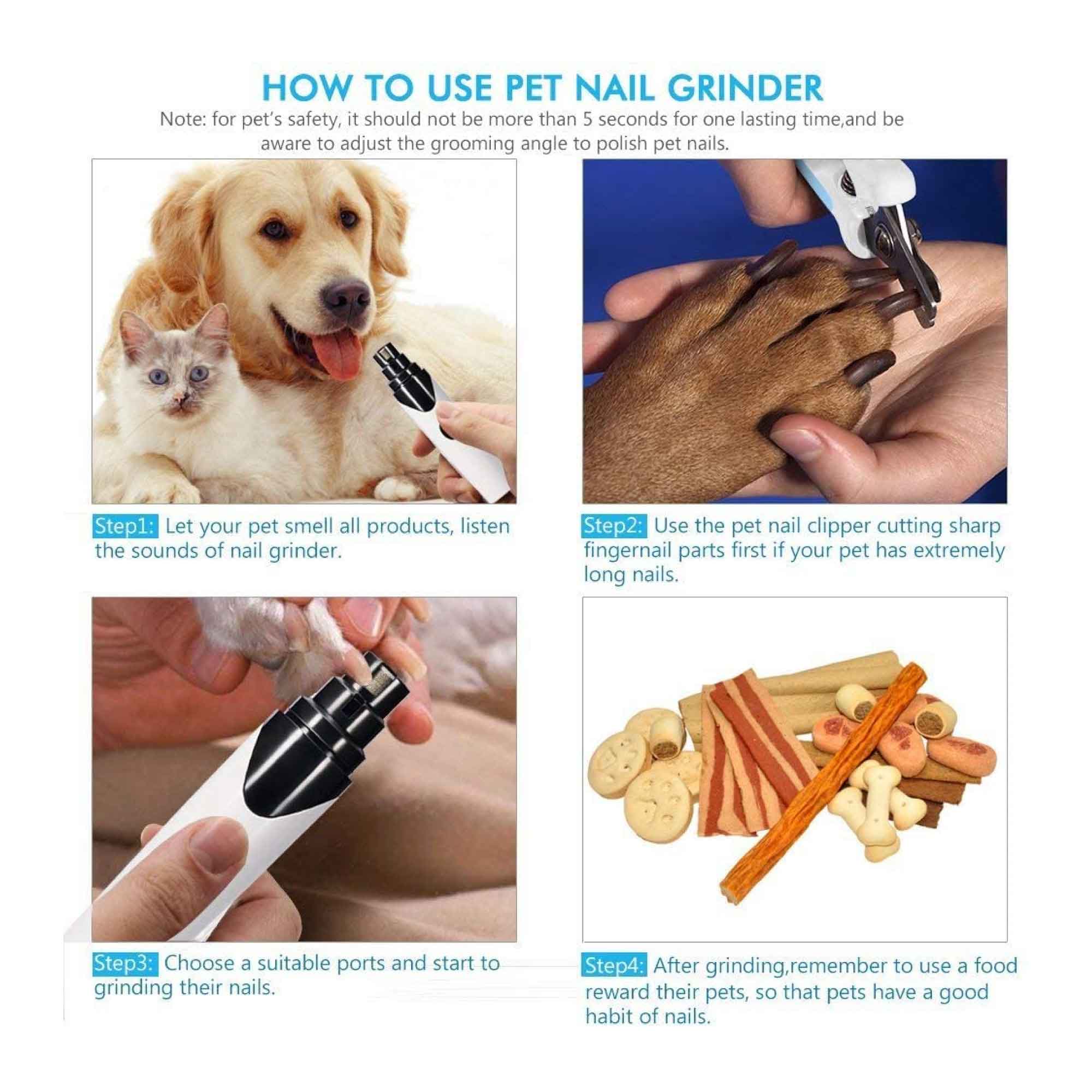 Pet Nail Grinder Dog Cat Electric Trimmer Rechargeable Clipper Claw Filer N8-9