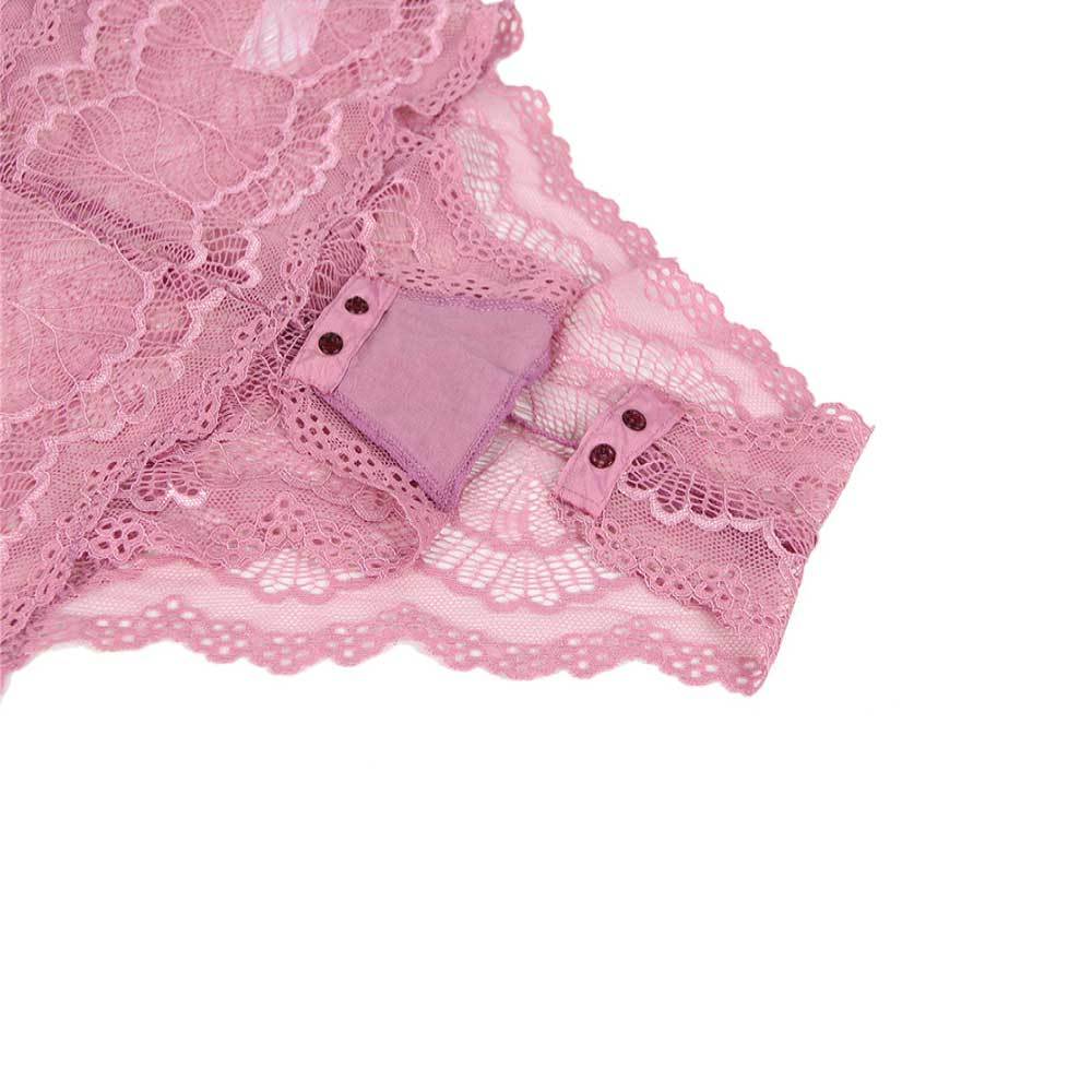 Pink Lace Up Teddy Lingerie Sexy One Piece Thong Bodysuit Underwear Nightwear-2