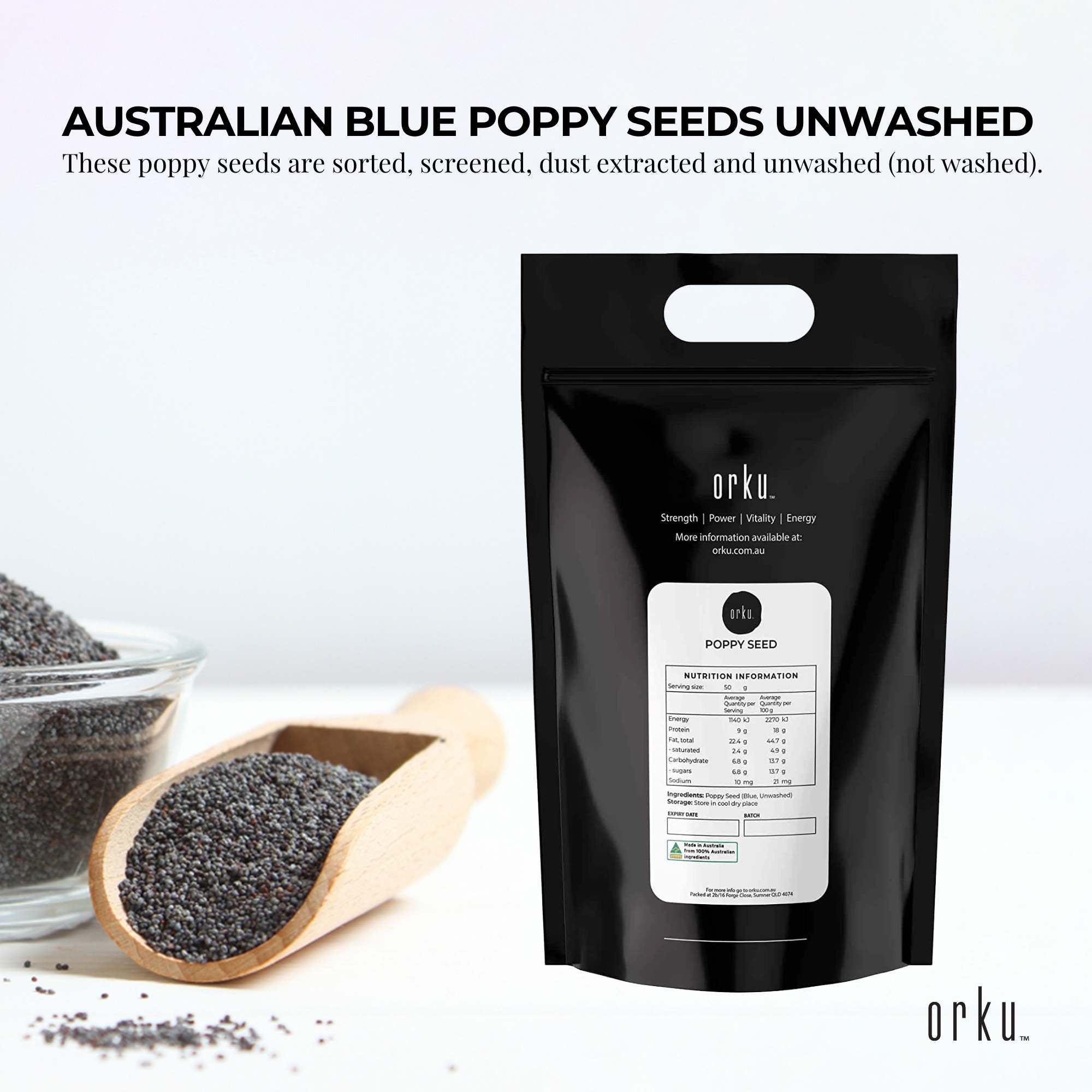 Poppy Seeds Pouch Blue Unwashed 100% Australian Food Baking Cook Health Mineral-1