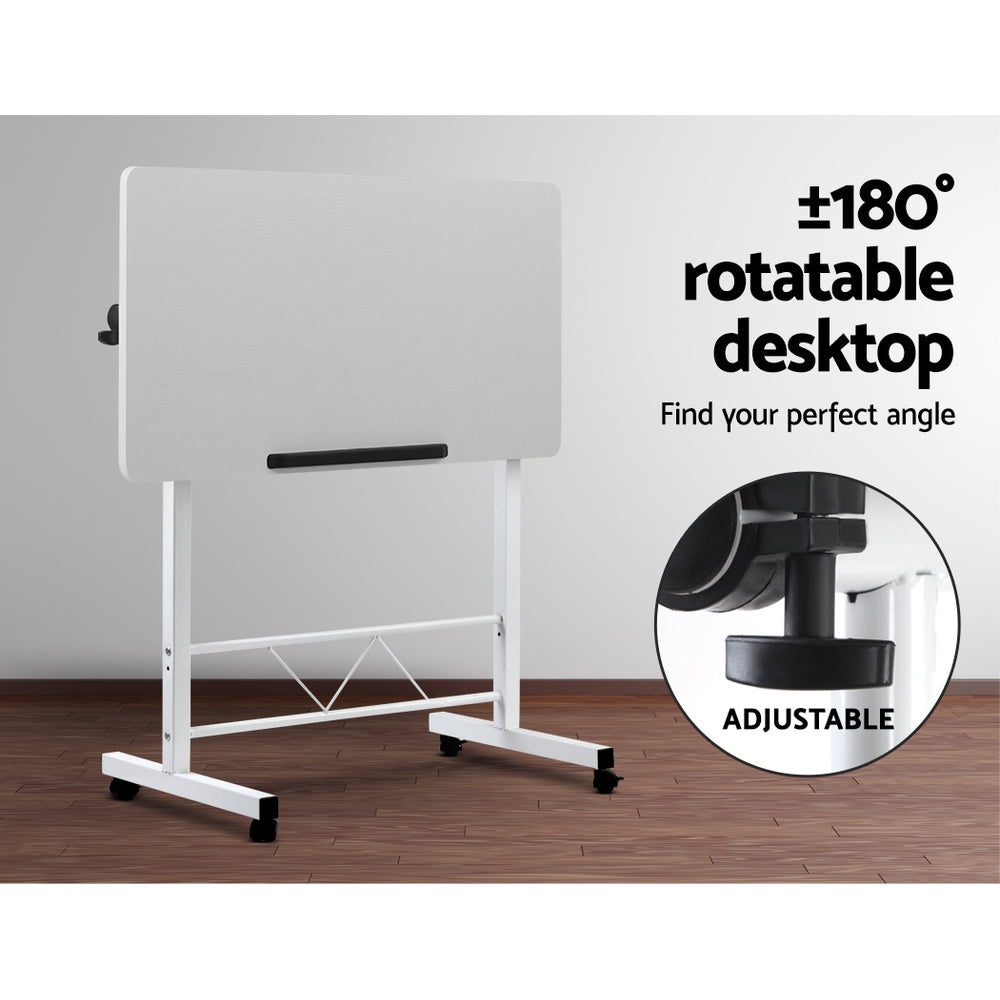 Portable Mobile Laptop Desk Notebook Computer Height Adjustable Table Sit Stand Study Office Work White-3