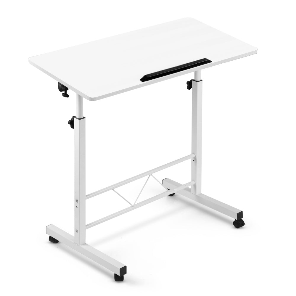 Portable Mobile Laptop Desk Notebook Computer Height Adjustable Table Sit Stand Study Office Work White-0