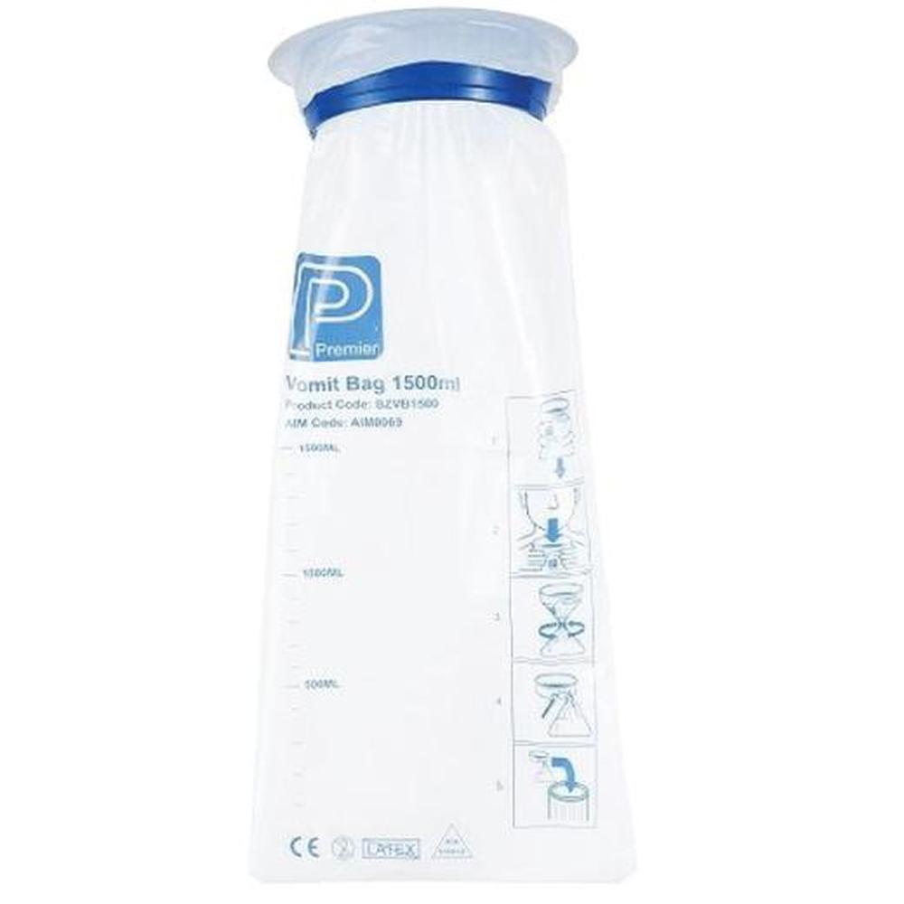 Premier Vomit Bags 1.5L Sick Barf Puke Spew Bag Travel Car Disposable Twist Seal-0