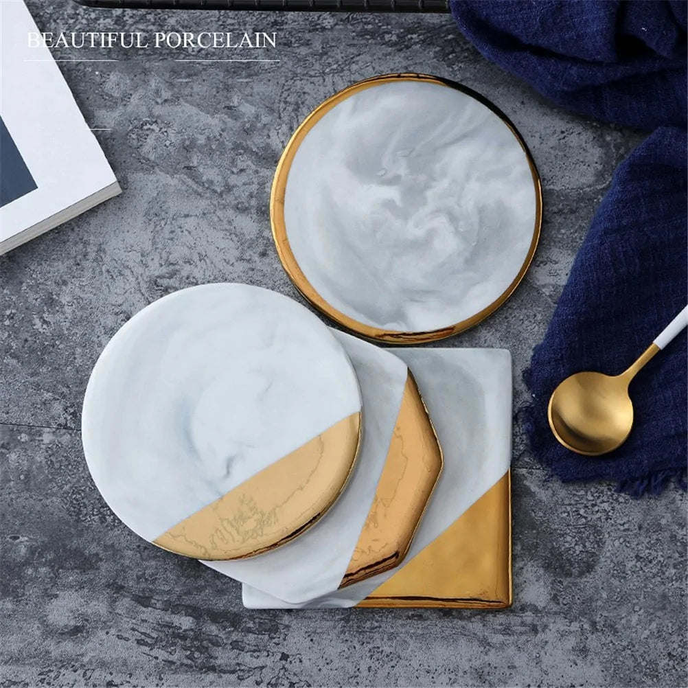 Gold Marble Ceramic Coaster: Elegant Tea Cup Pad and Table Mat