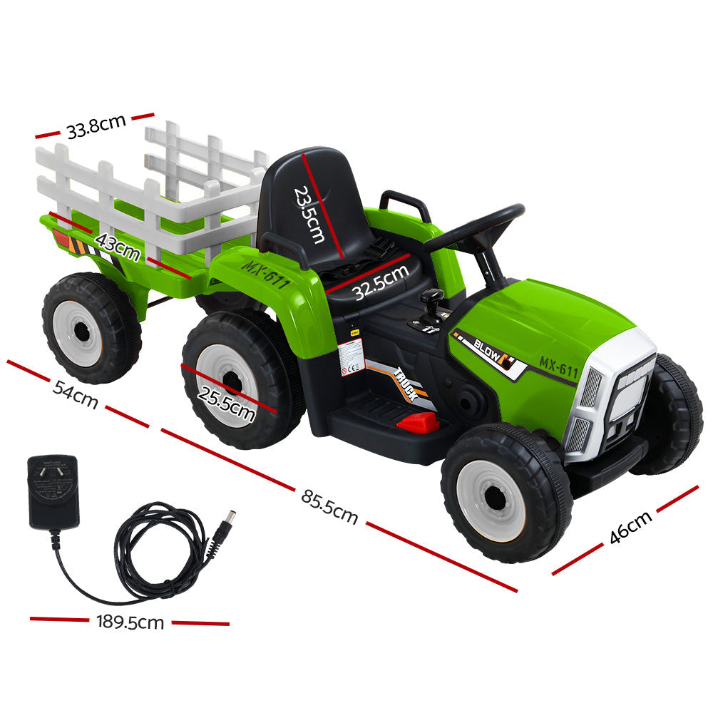 Rigo Ride On Car Tractor Trailer Toy Kids Electric Cars 12V Battery Green-1