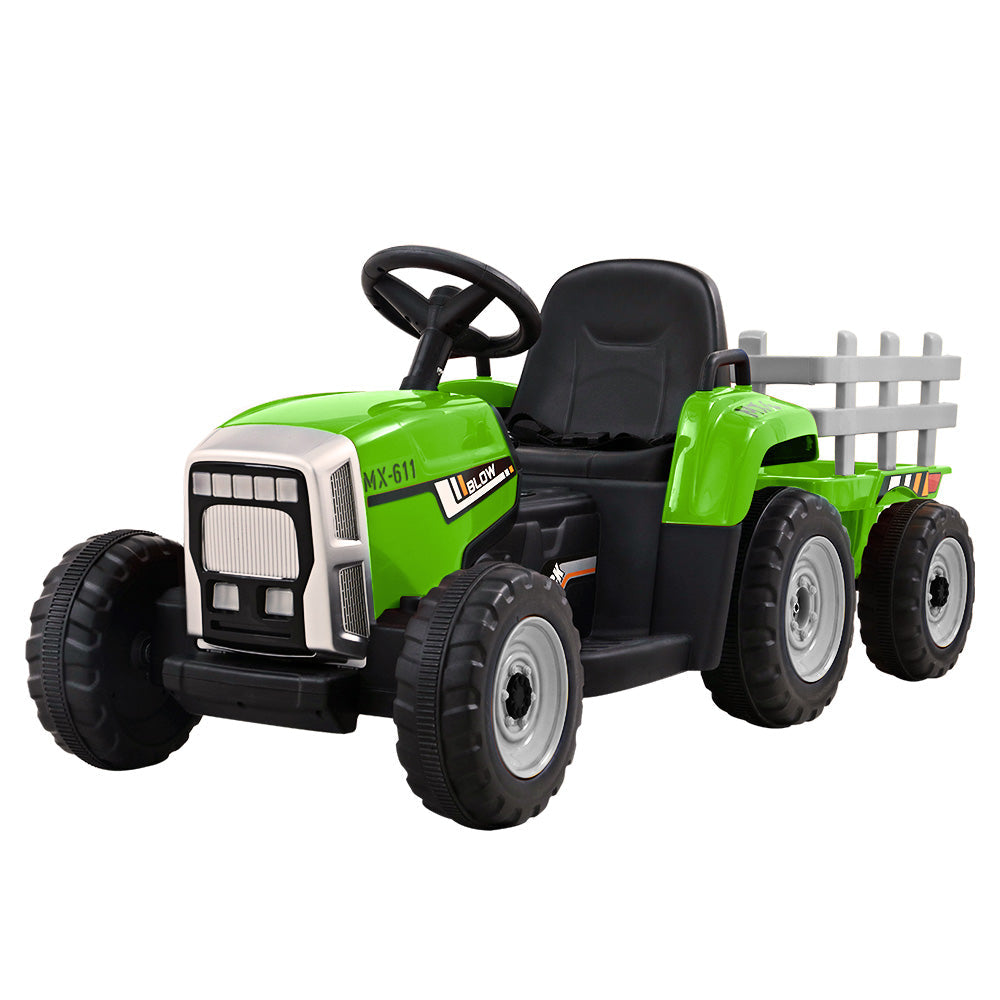 Rigo Ride On Car Tractor Trailer Toy Kids Electric Cars 12V Battery Green-0