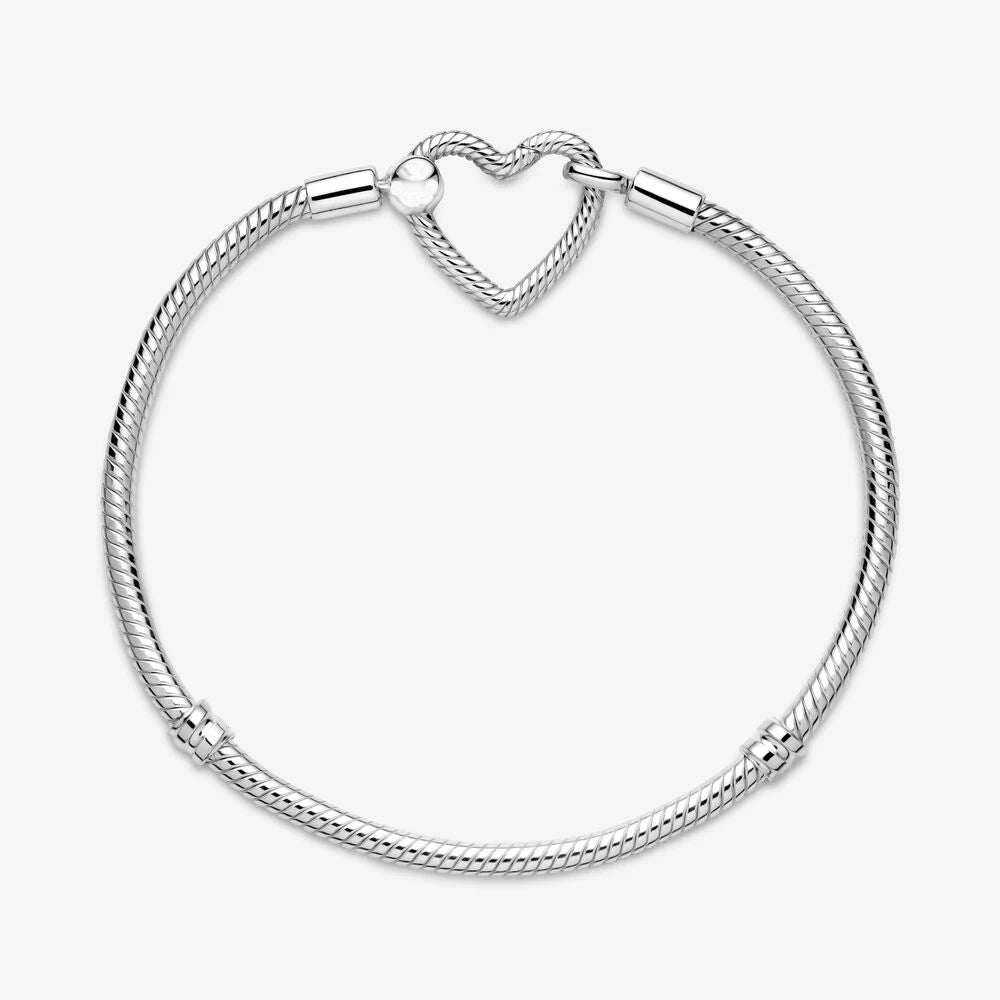 Authentic Heart Bracelet 925 Silver Snake Chain Clasp Charm Bracelet For Women Fit Original European Bead Pendant Diy