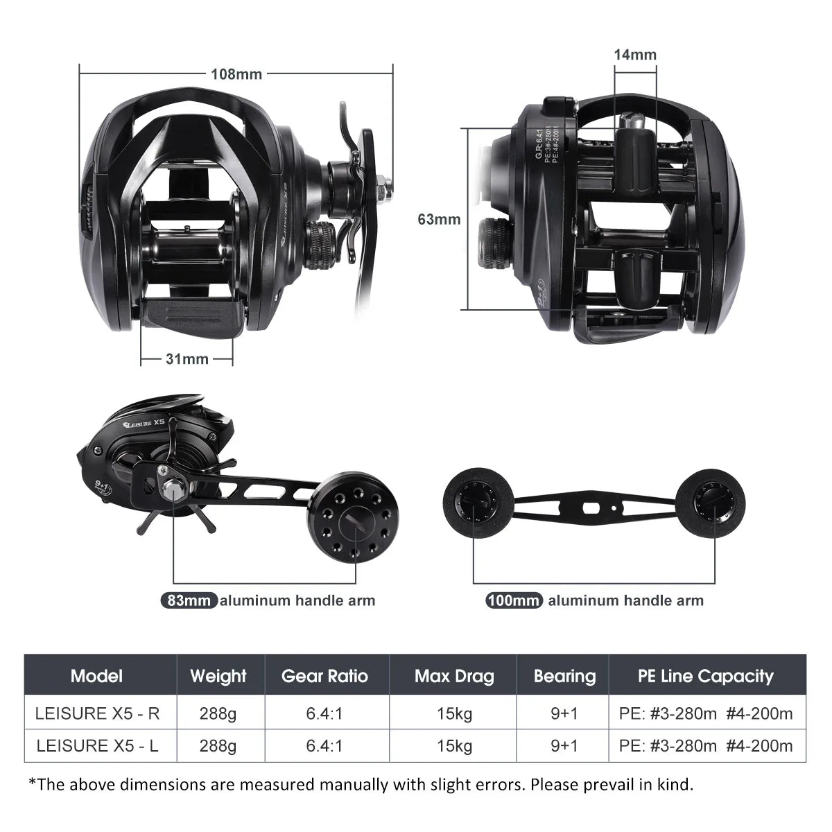 Noeby Baitcasting Reel 15kg Max Drag 6.4:1 Gear Ratio  Large Capacity Carbon Stainless Aluminum Long Casting Pike Fishing Reels