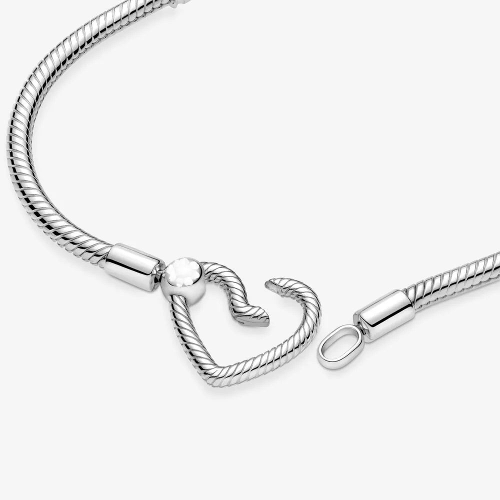 Authentic Heart Bracelet 925 Silver Snake Chain Clasp Charm Bracelet For Women Fit Original European Bead Pendant Diy