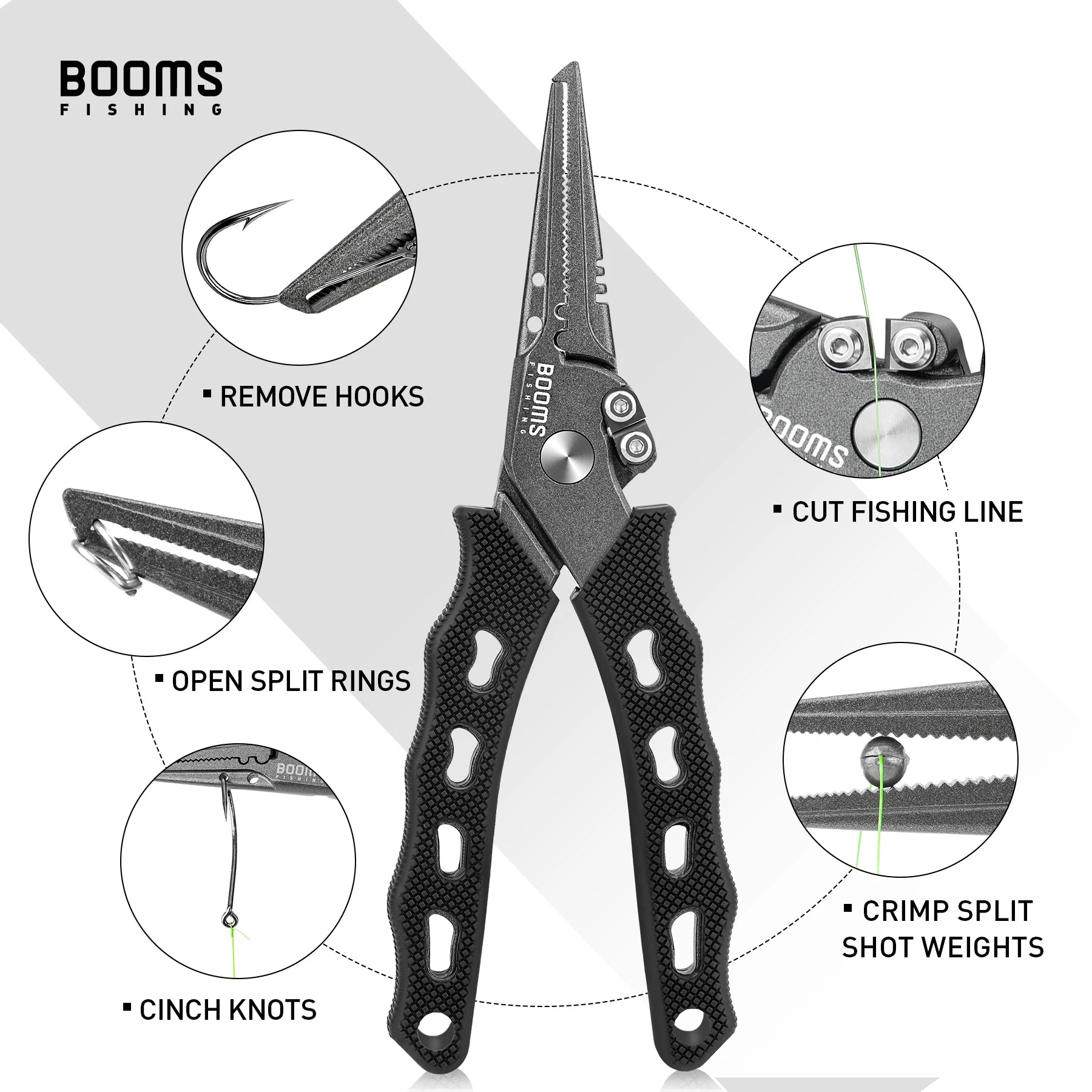 Booms Fishing F07 Fishing Pliers Stainless Steel Braid Line Scissors Cutters Crimper Hook Remover Rust-proof Fishing Gear Tool