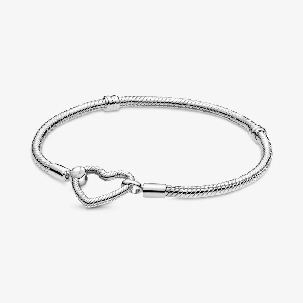 Authentic Heart Bracelet 925 Silver Snake Chain Clasp Charm Bracelet For Women Fit Original European Bead Pendant Diy