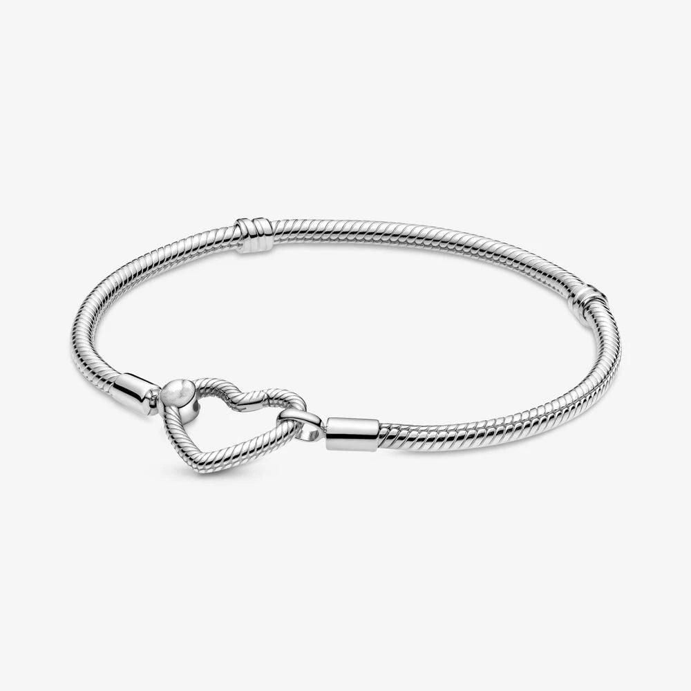 Authentic Heart Bracelet 925 Silver Snake Chain Clasp Charm Bracelet For Women Fit Original European Bead Pendant Diy