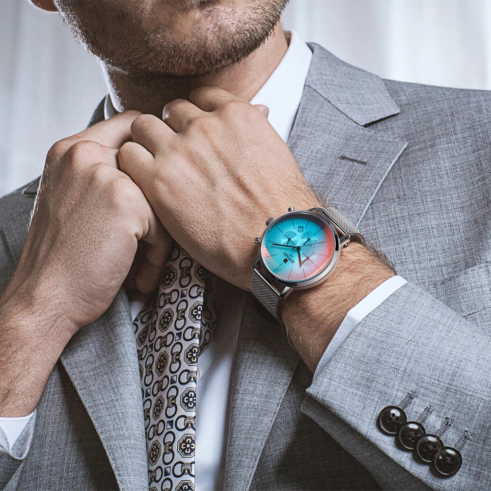 2024 New Fashion Color Bright Glass Watch Men Top Luxury Brand Chronograph Men's Stainless Steel Business Clock Men Wrist Watch