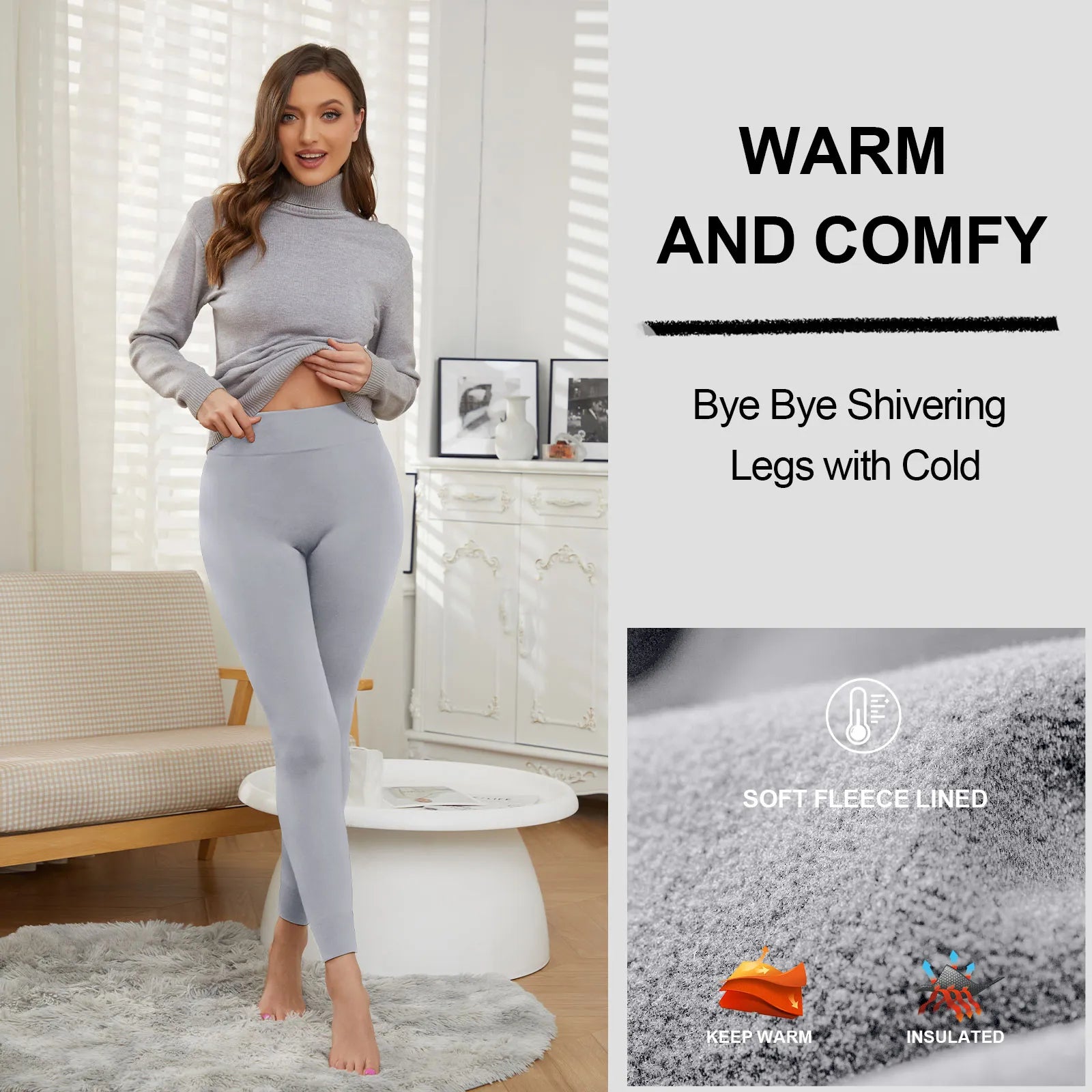 Women's Thermal Leggings High-waisted Tummy Control Slimming Long Johns Fleece Lined Winter Thermal Pants for Skiing Yoga Hiking