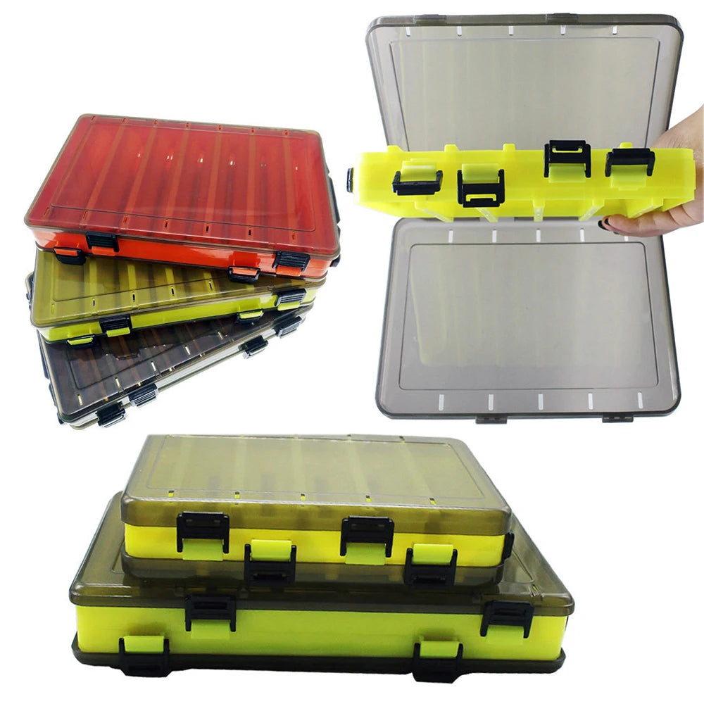Large Fishing Tackle Boxes Double Layer Portable Lure Storage Multi Compartments Gear Tool Box Carry Plastic Case Bait Container