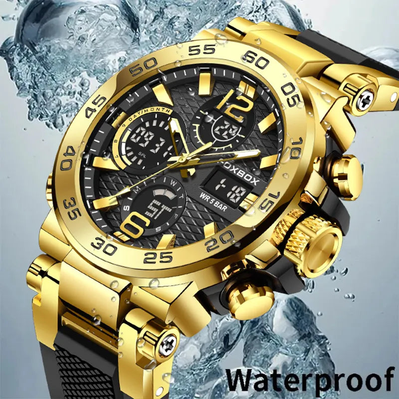 LIGE Top Luxury Watches Men Military Army Mens Watch Waterproof Sport Wristwatch Dual Display Watch Male Relogio Masculino+BOX