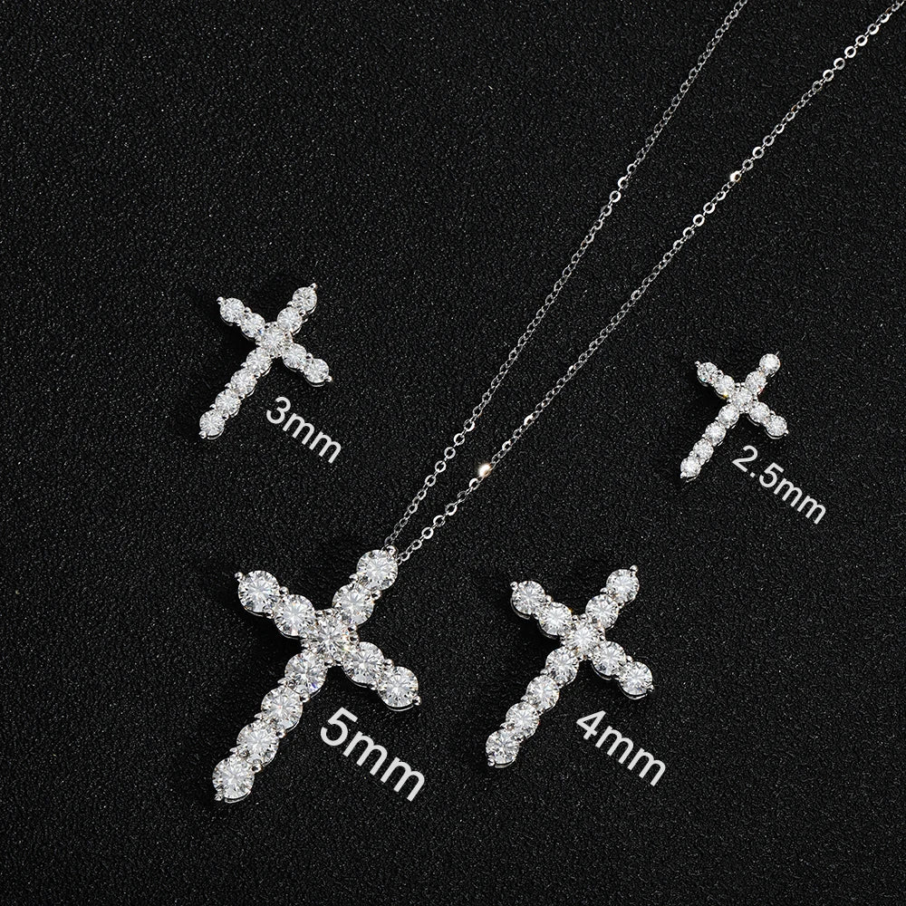 KNOBSPIN Full Moissanite Cross Pendant Necklace Original 925 Sterling Sliver Chain Plated 18k White Gold Fine Necklace for Women