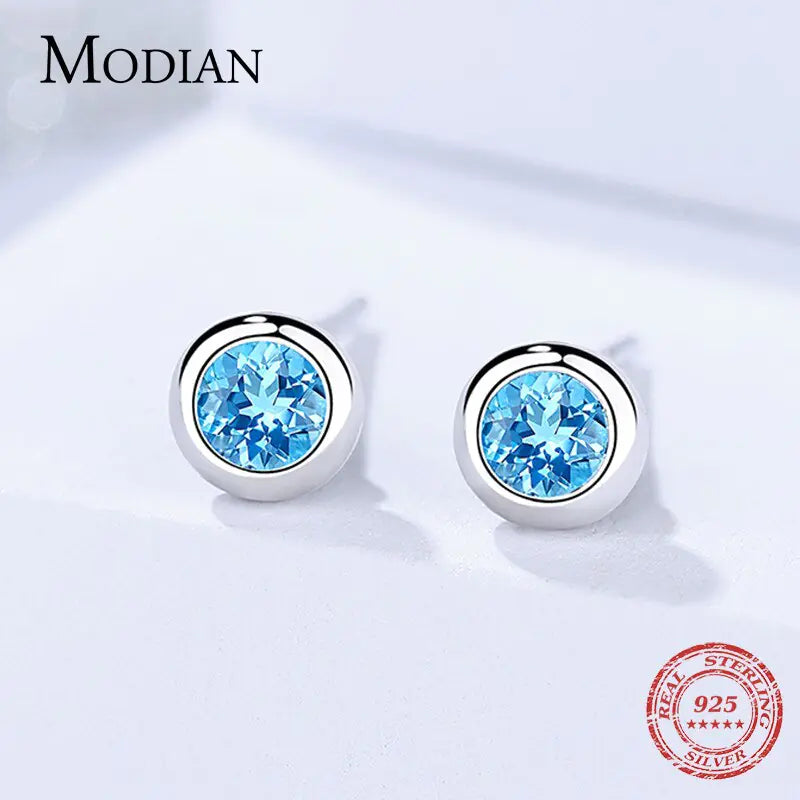 Round Rock Blue Crystal Earrings