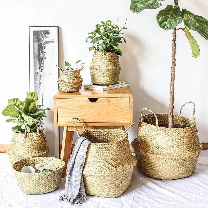 Seaweed Wicker Basket Rattan Hanging Flower Pot Dirty Clothes Basket Storage Basket Cesta Mimbre Basket Picnic Basket