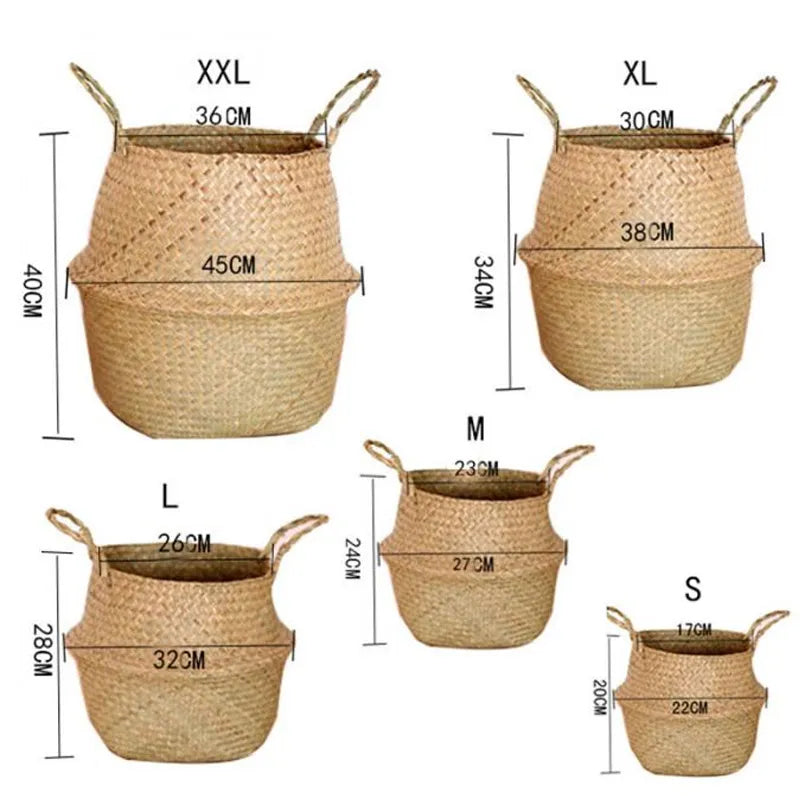 Seaweed Wicker Basket Rattan Hanging Flower Pot Dirty Clothes Basket Storage Basket Cesta Mimbre Basket Picnic Basket