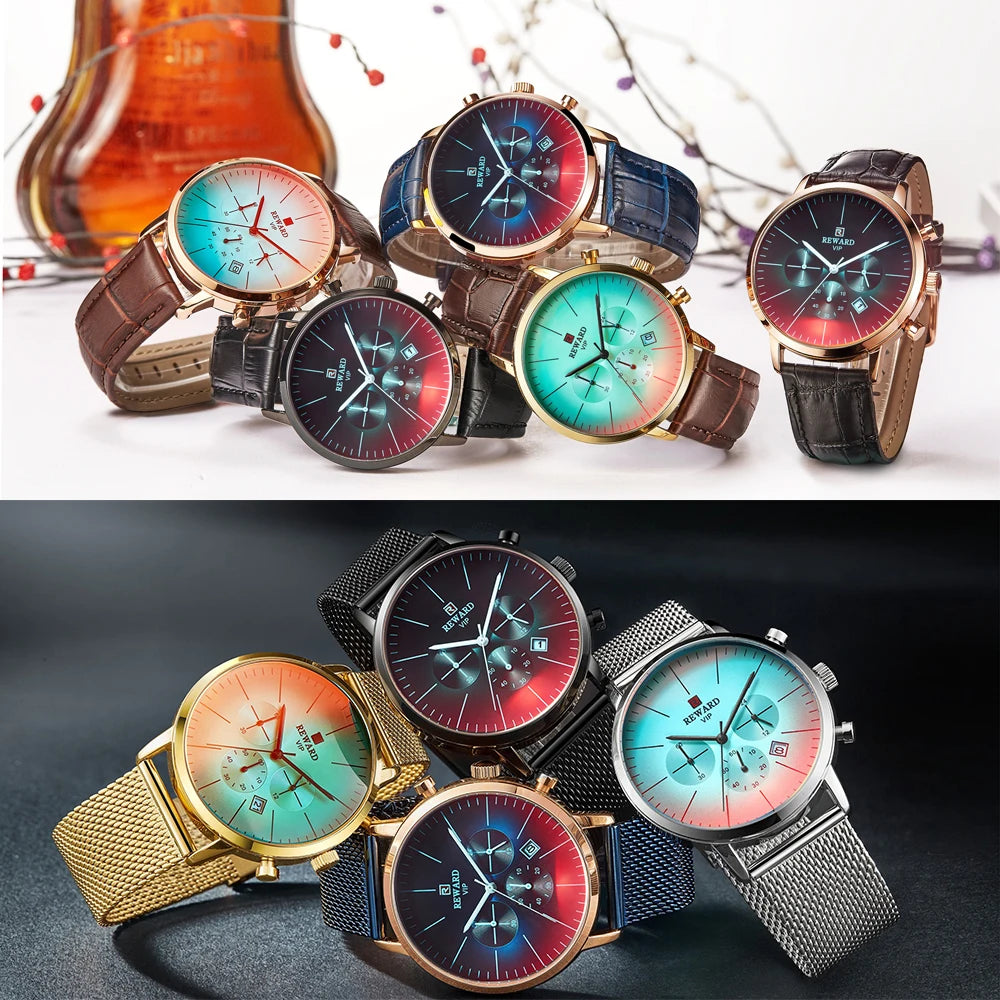 2024 New Fashion Color Bright Glass Watch Men Top Luxury Brand Chronograph Men's Stainless Steel Business Clock Men Wrist Watch