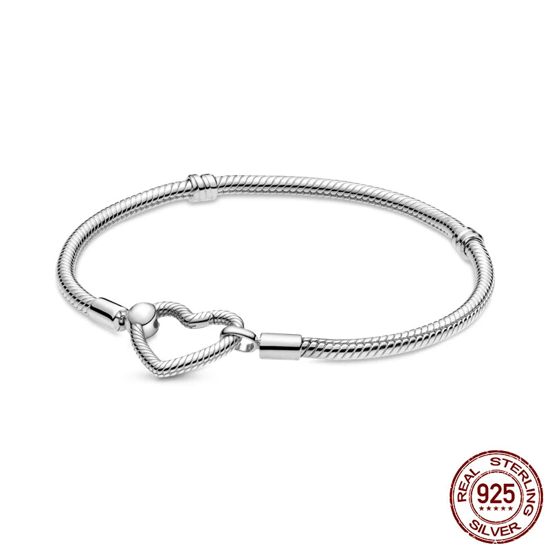 Authentic Heart Bracelet 925 Silver Snake Chain Clasp Charm Bracelet For Women Fit Original European Bead Pendant Diy