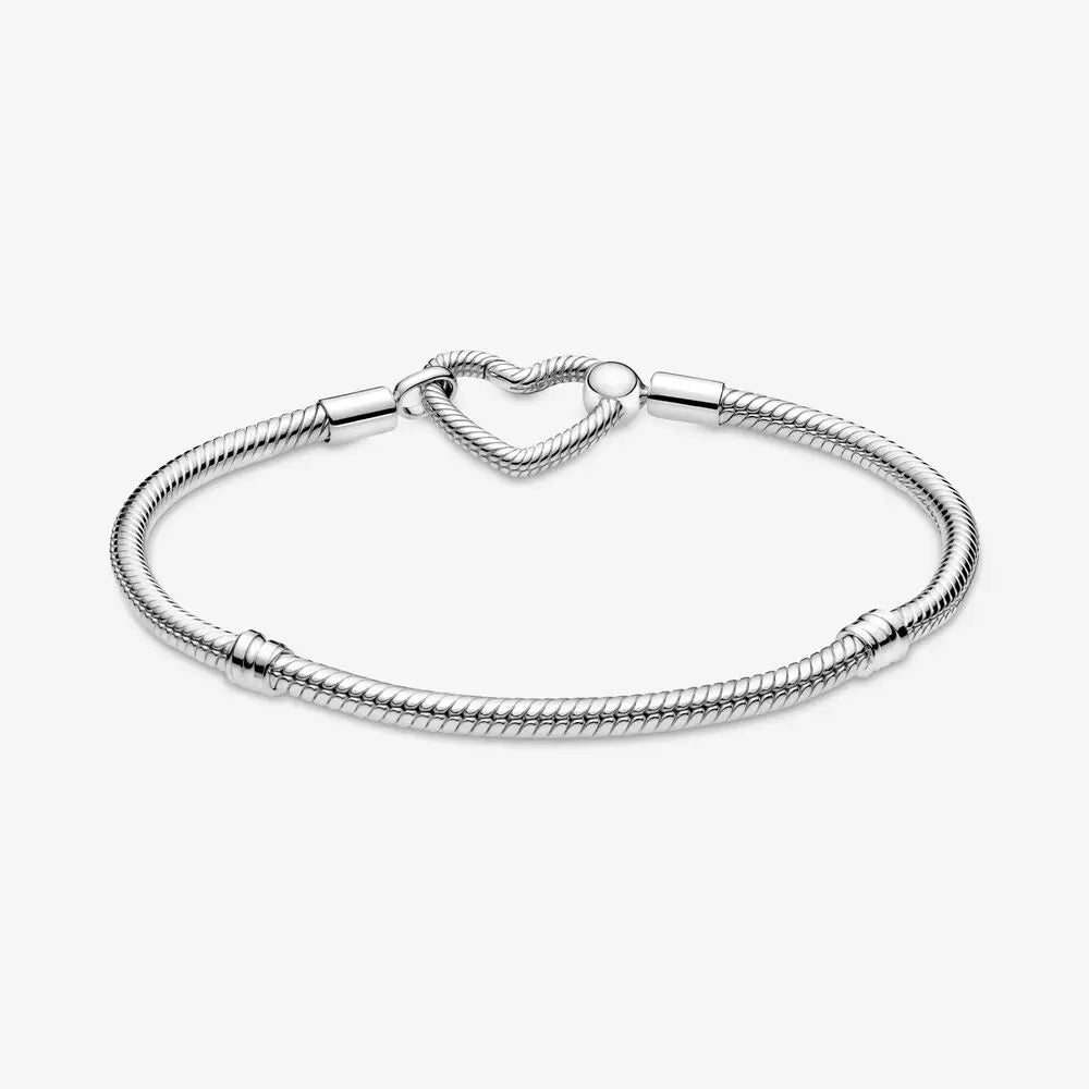 Authentic Heart Bracelet 925 Silver Snake Chain Clasp Charm Bracelet For Women Fit Original European Bead Pendant Diy