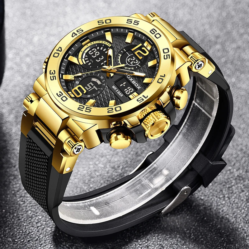 LIGE Top Luxury Watches Men Military Army Mens Watch Waterproof Sport Wristwatch Dual Display Watch Male Relogio Masculino+BOX