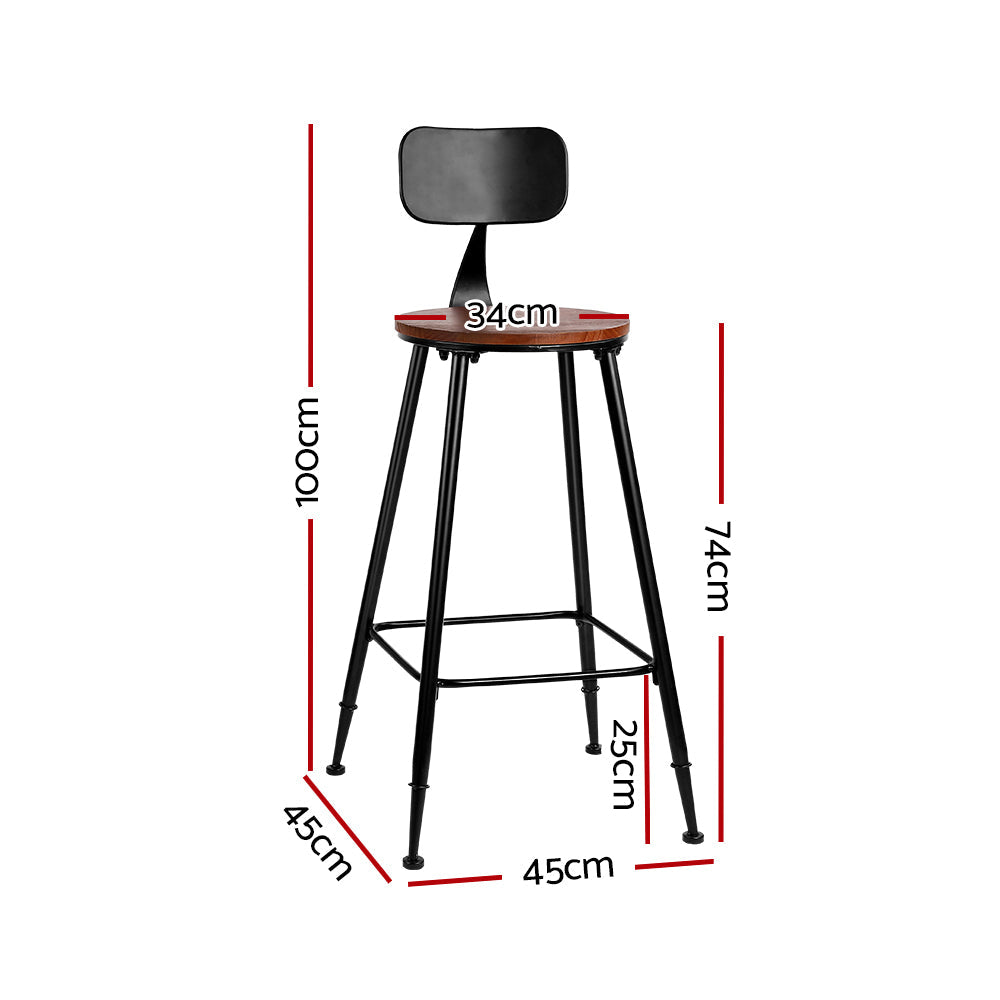 Set of 2 Artiss Bar Stools Pinewood Metal - Black and Wood-1