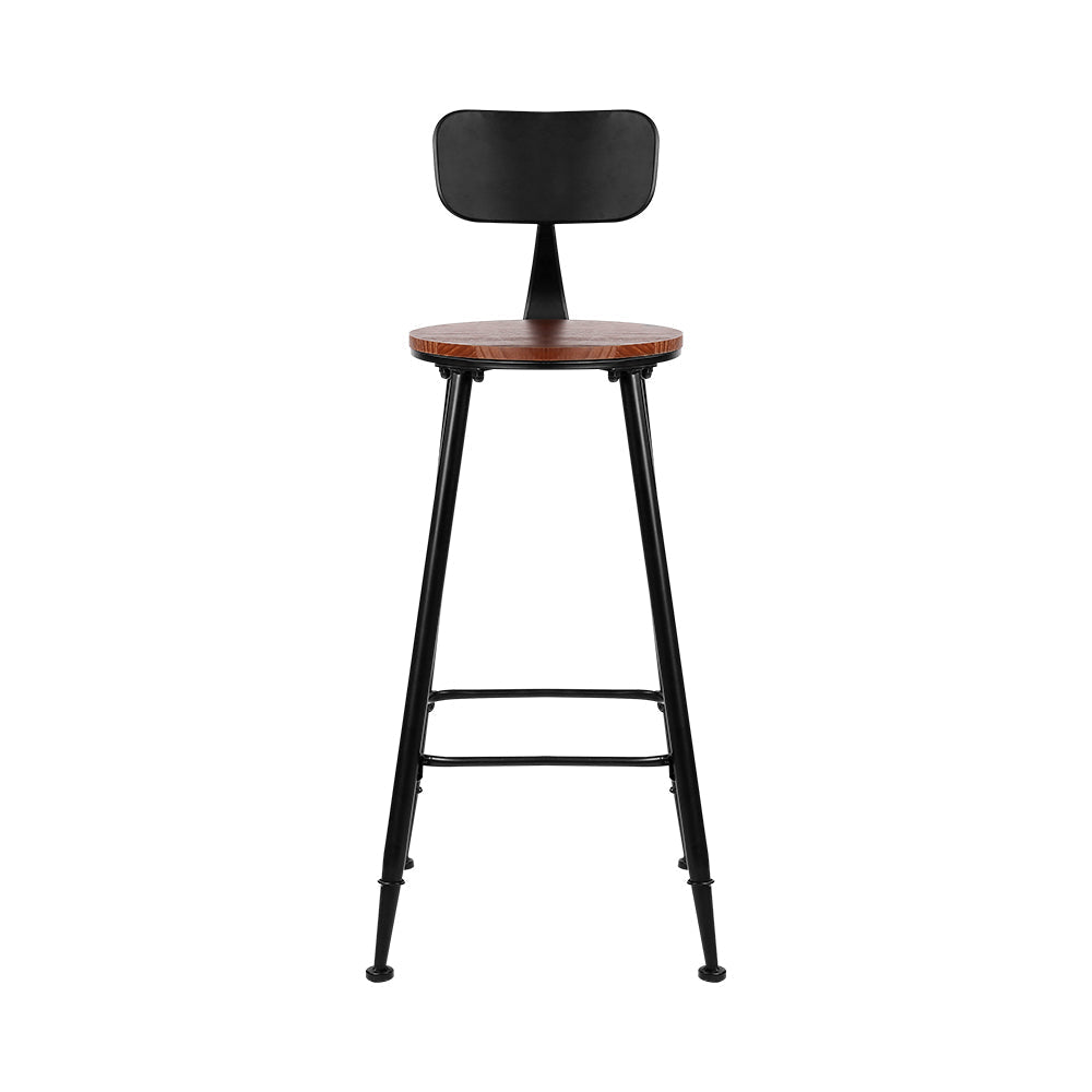 Set of 2 Artiss Bar Stools Pinewood Metal - Black and Wood-2