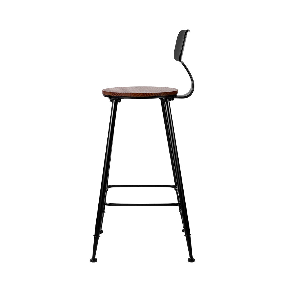 Set of 2 Artiss Bar Stools Pinewood Metal - Black and Wood-3