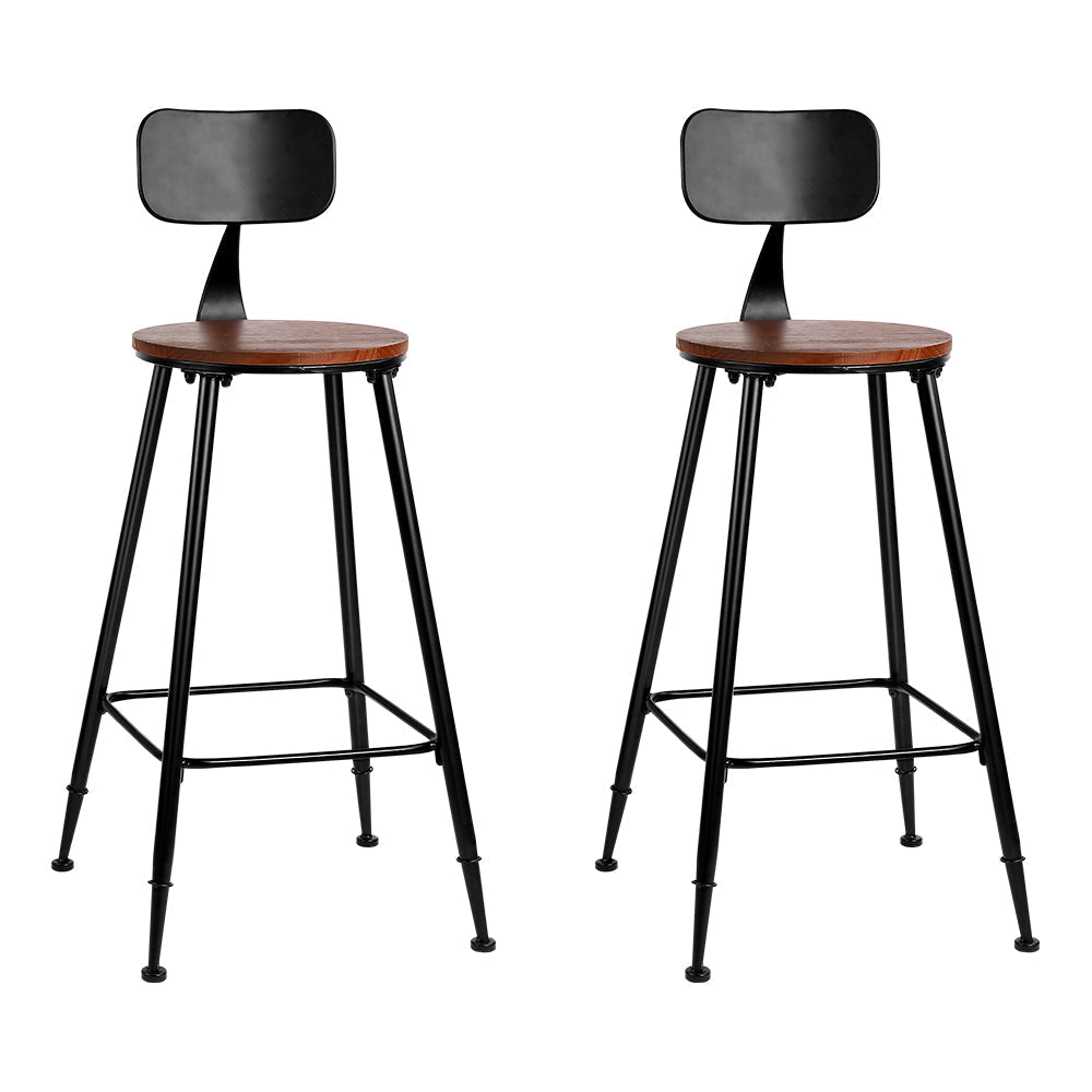 Set of 2 Artiss Bar Stools Pinewood Metal - Black and Wood-0