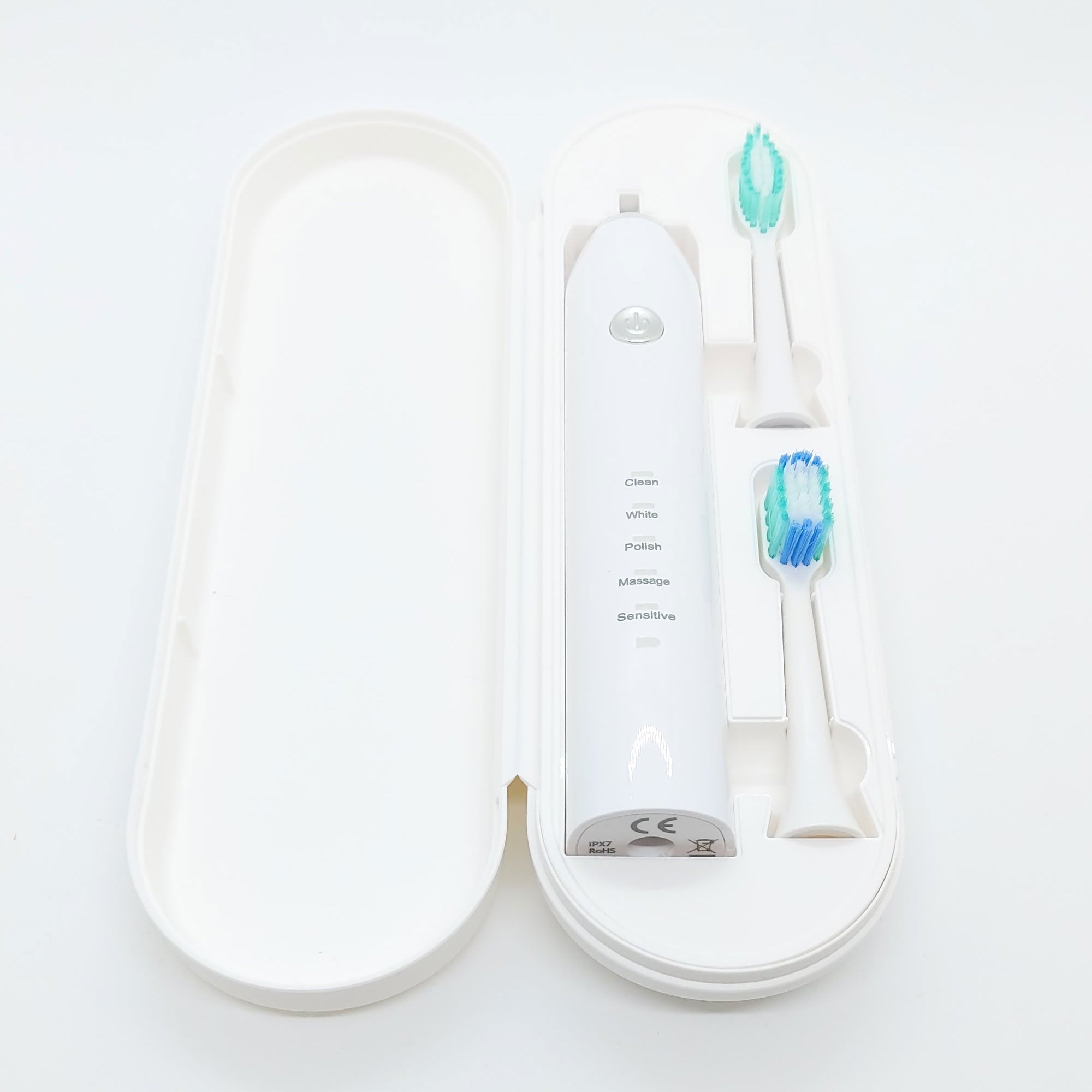 Sonic Electric Toothbrush White USB Wireless Charging Smart 5 Modes 2 Heads Case-1