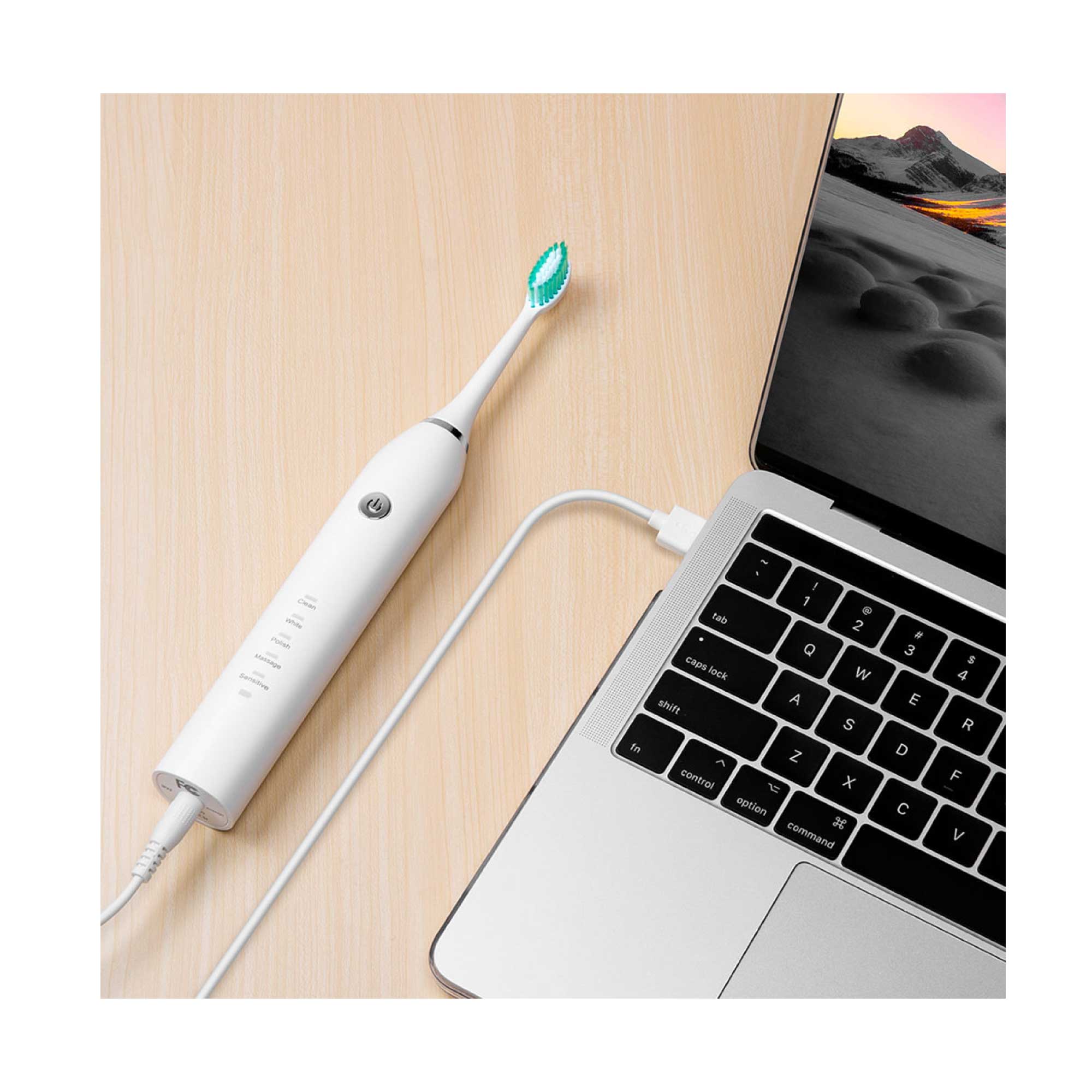 Sonic Electric Toothbrush White USB Wireless Charging Smart 5 Modes 2 Heads Case-8