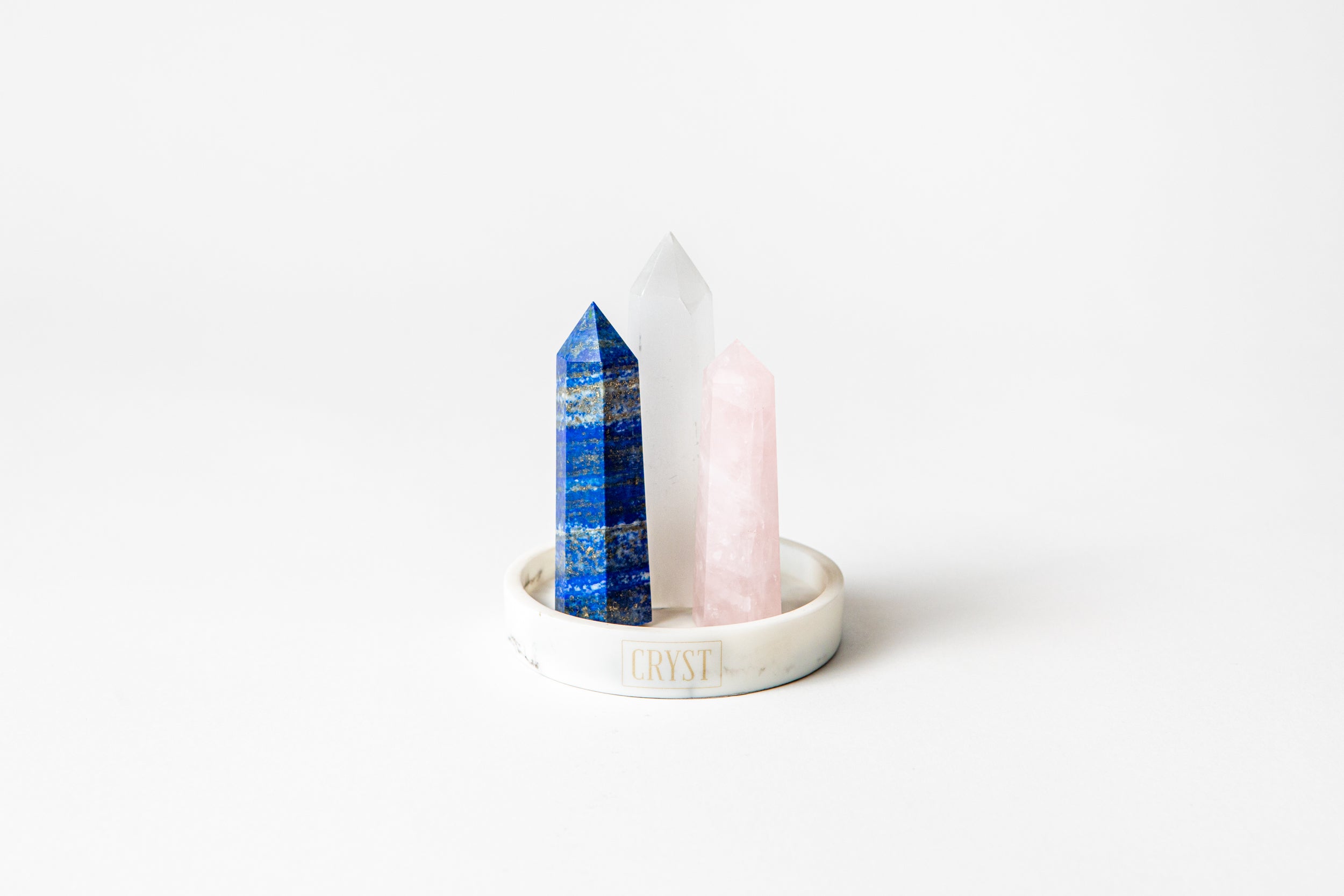 Taurus Crystal Trio - Rose Quartz, Selenite + Lapis Lazuli-3