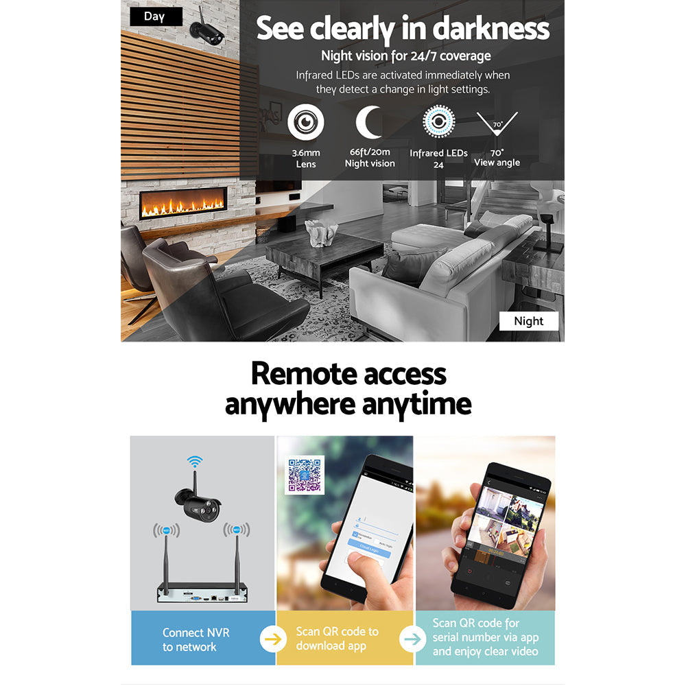 UL-tech CCTV Wireless Security Camera System 8CH Home Outdoor WIFI 8 Bullet Cameras Kit 1TB-4