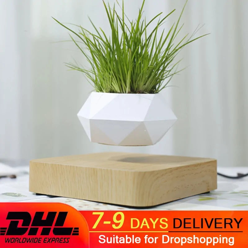 Imitation Wood Grain Magnetic Suspension Polygonal Flowerpot